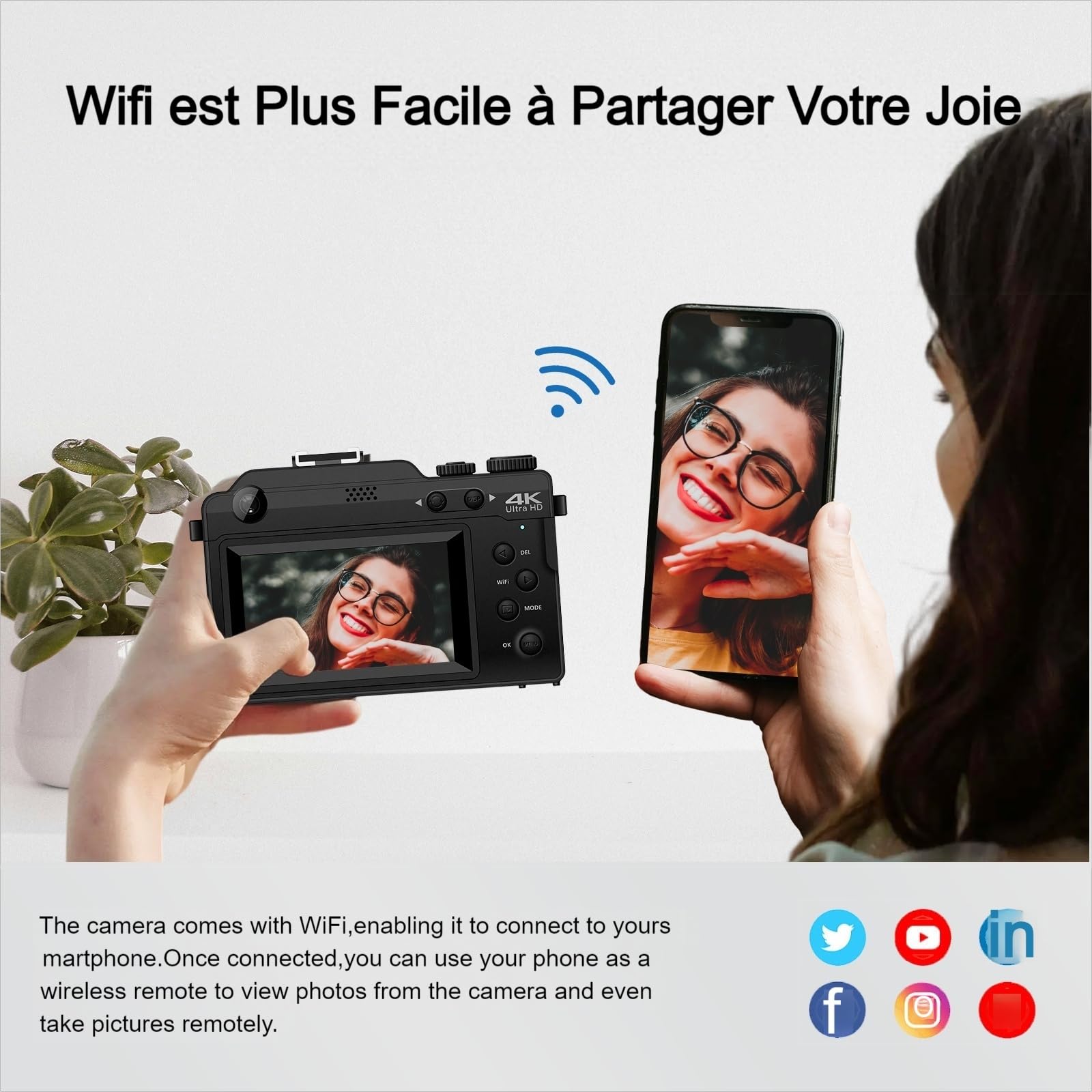 Appareil Photo Numérique, 5K 64MP Digital Camera avec Carte 64GB WiFi, Autofocus Appareil Photo Compact LCD Écran 3'' Selfie Camera de Vlog pour Adolescents Débutants Adulte Youtube