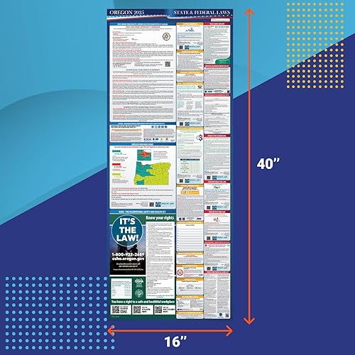 Miniatura 2 de Póster de las leyes laborales estatales y federales de Oregon 2023  Cumple con OSHA en el lugar de trabajo de 24 x 36 pulgadas  Publicación