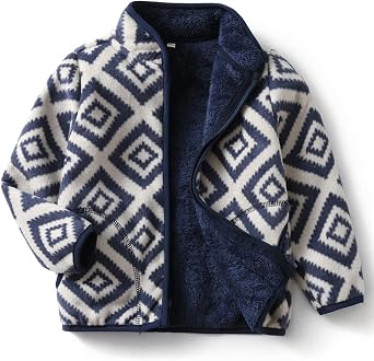Kids Printed Polar Fleece Jacket Toddler Baby Boys Girls Autumn Winter Warm Sherpa Lining Outerwear Soft Lightweight90