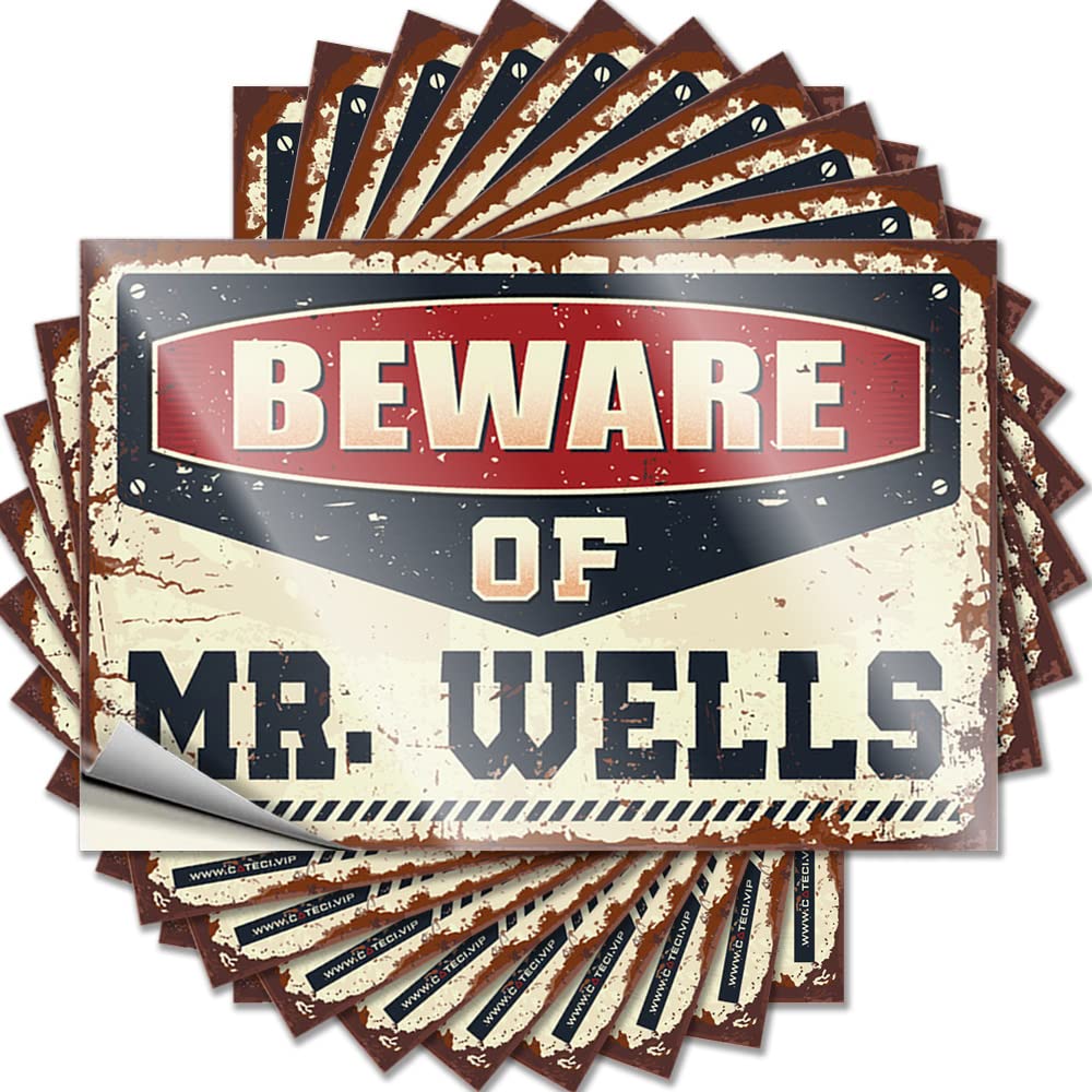 Beware of Mr. Wells Vintage Bathroom Stuff - Decals Waterproof Removable Vinyl Decal(12X18CM)