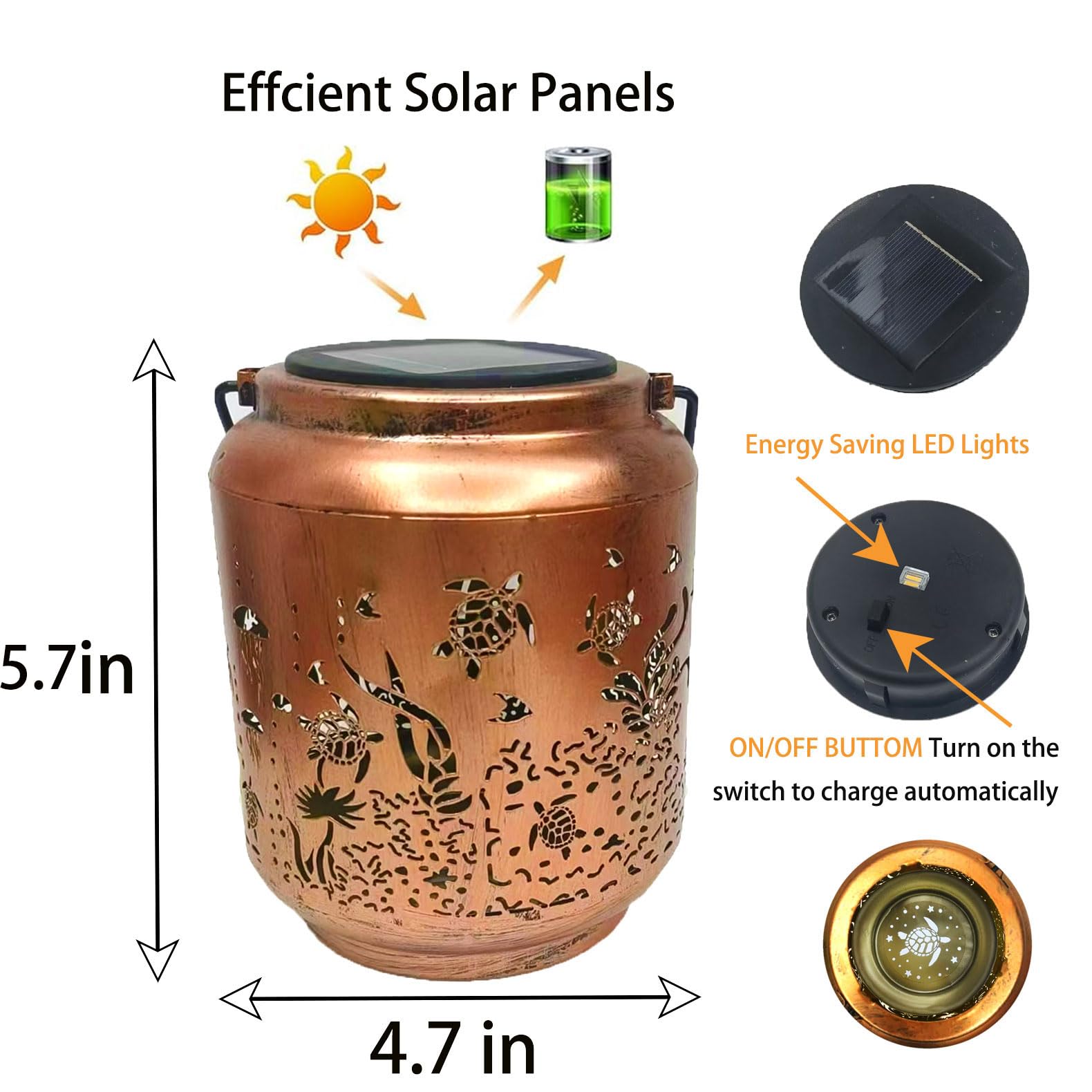 Turtle Solar Lanterns Outdoor Waterproof Hanging,Solar Lights Turtle Gifts for Women Men Metal Decorative Lanterns for Patio,Lawn - Image 4