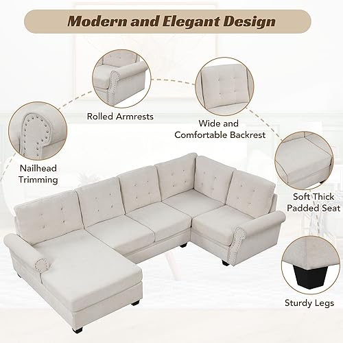 Miniatura 3 de Goohome Sofá modular de 120 pulgadas con diván para sala de estar, moderno sofá esquinero tapizado de 6 asientos en forma de U de 6 asientos con