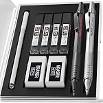 Nicpro 2 PCS Mechanical Pencils 0.5mm & 0.7 mm with Case, Metal Artist Pencil Set with 4 Tubes HB Lead Refills, 2 Erasers, 9 Eraser Refills For Art Writing Drafting, Drawing, Sketch, Silver