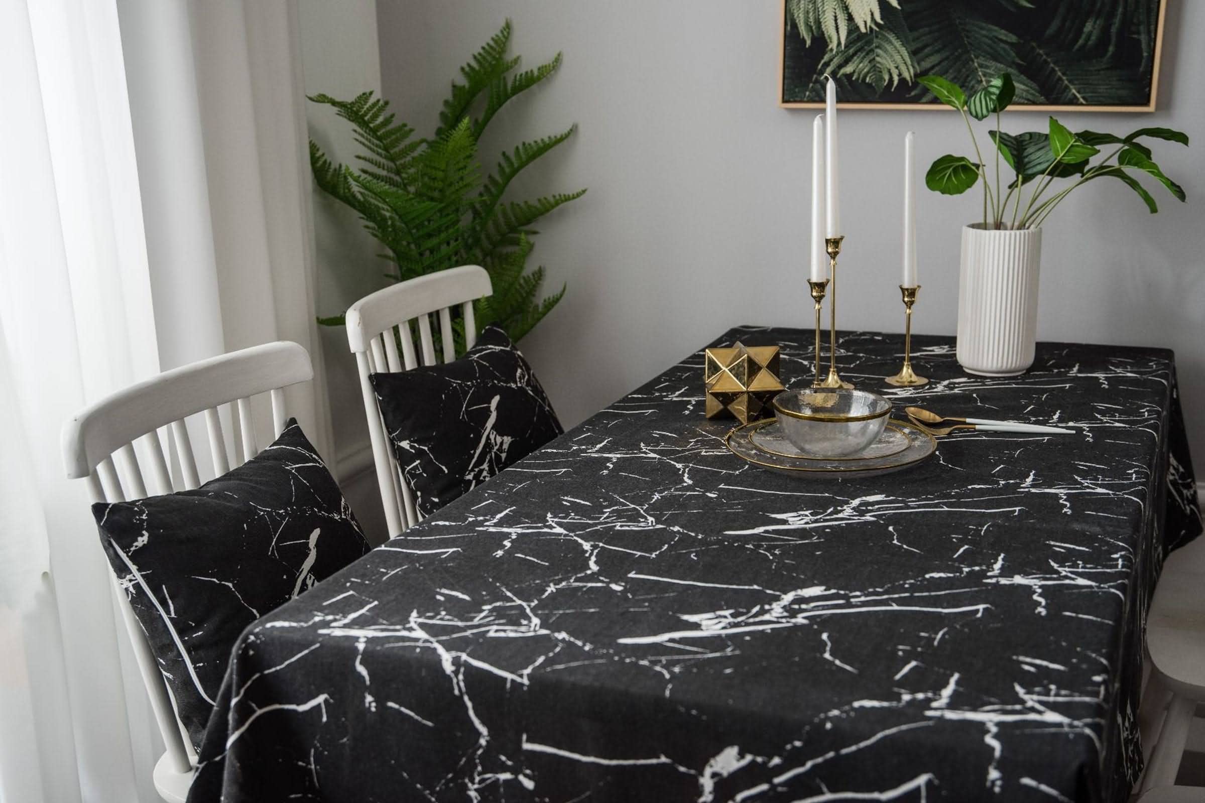 Mantel Rectangular Ajustable Mesa Pequeña Manteles Ules Patrón De Marmoleado Simple Moderno Grande Individuales Antimanchas Negro Sabana Algodon Protección Decoración 140X250Cm