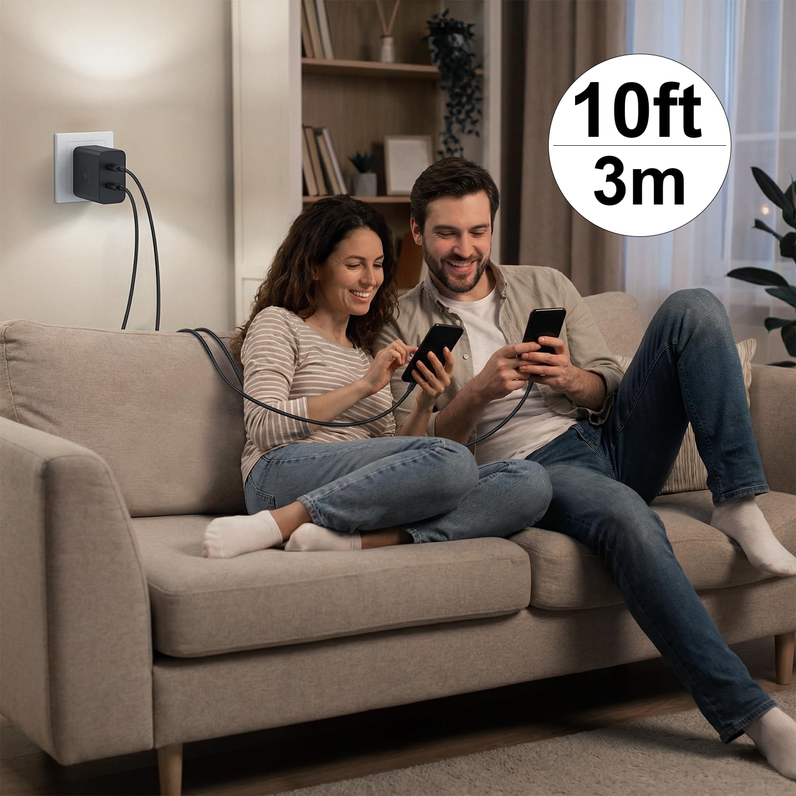 Paquete de 2 cargadores súper rápidos USB C de doble puerto para teléfono Android tipo C, bloque de carga rápida con cable de carga tipo C de 10 pies para Samsung Galaxy S25/S25 Ultra/S25+/S24 Ultra