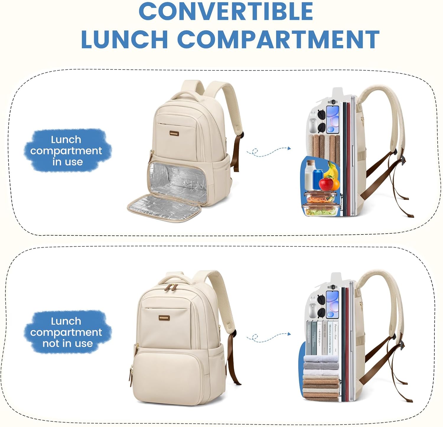 Lunch Backpack 16 Inch Laptop Backpack with Insulated Cooler Lunch Box Food Bag for College Work Camping Picnics (Apricot) - Image 3