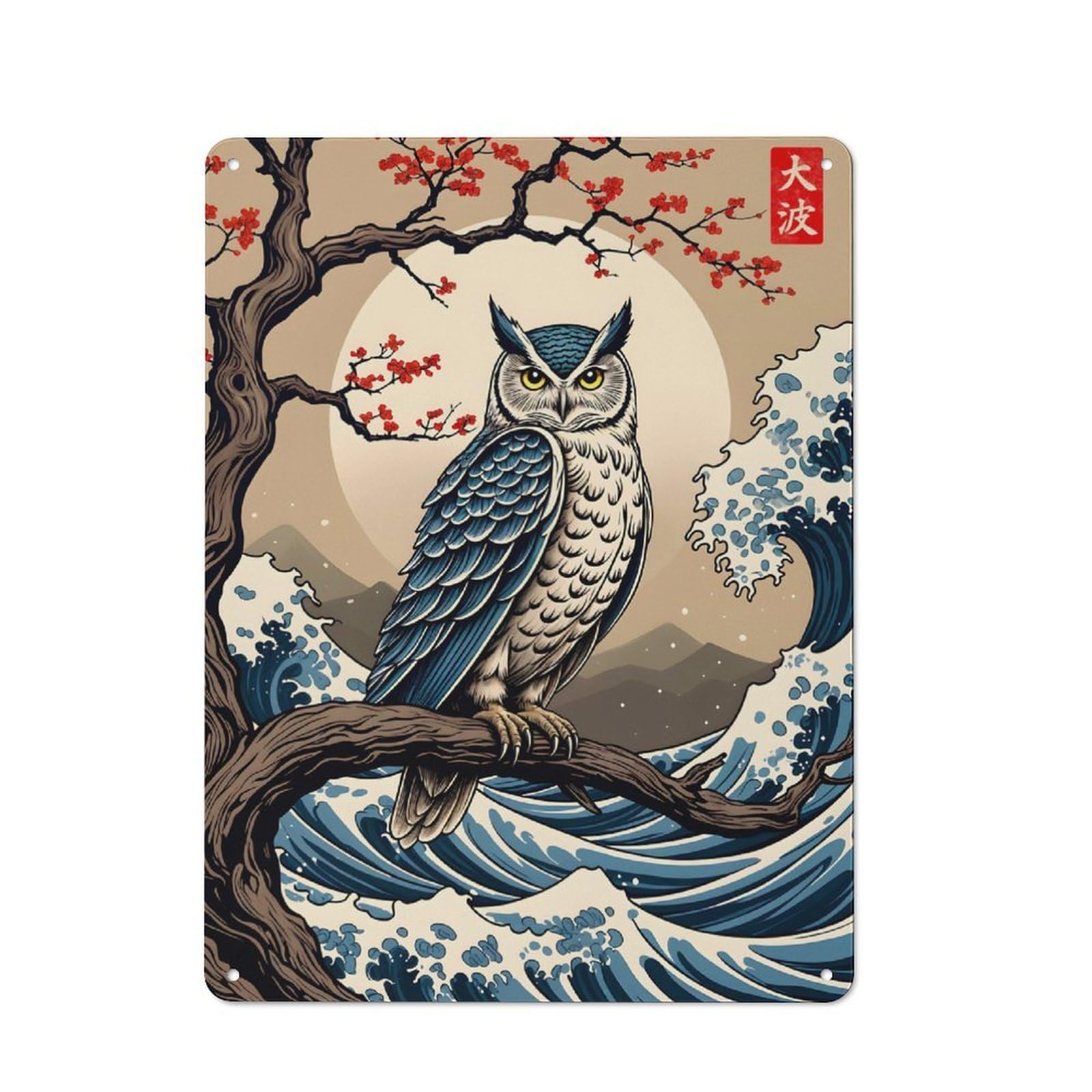 Owl Great Wave Kitchen Metal Sign 40x30cm, Country Style Kitchen Wall Decor for Restaurant, Kitchen, Counter Or Breakfast Nook