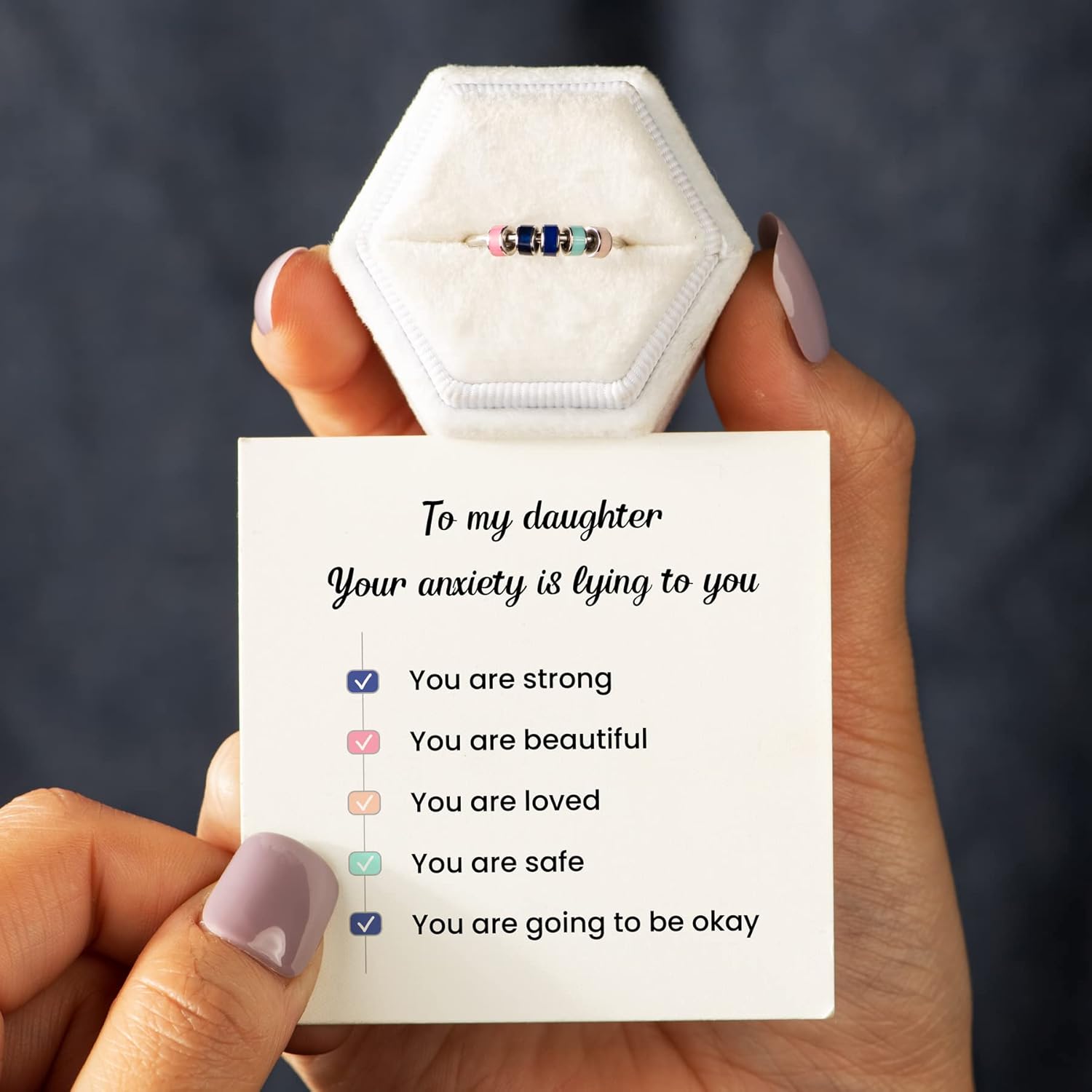 STORYJEWELLERY Daughter Ring, Fidget Ring, Daughter Gifts, Anxiety Rings for Women, Birthday Valentines Day Gifts for Adult Daughters, Spinner Ring, Spinning Stress Rings, Fidget Jewelry, Size 12 - Image 2