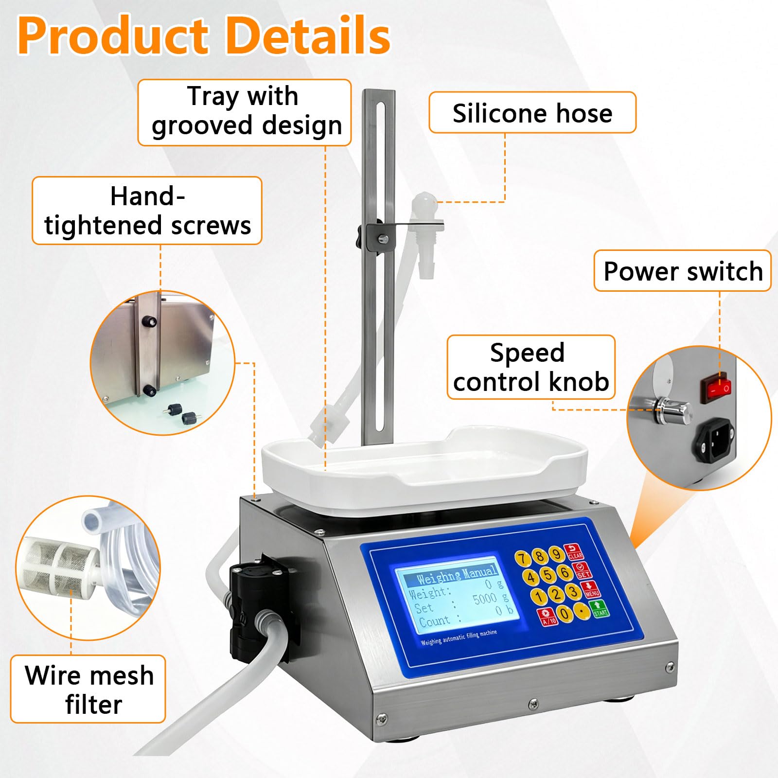 3.5L/Min Abfüllmaschine, 5–4000ml Flüssigkeitsabfüllmaschine, Höhenverstellbar 0–32cm, LCD-Display, Automatische Flaschenabfüllmaschine für Wasser, Saft, Parfüm und Getränke
