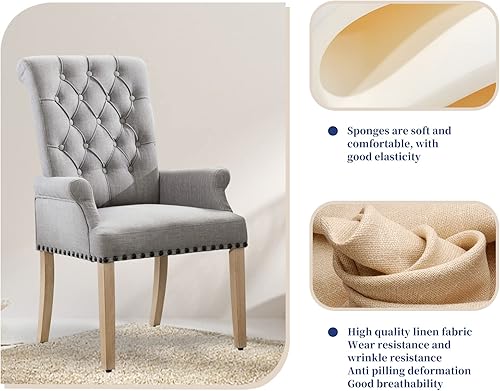 Miniatura 21 de Sillas de comedor con brazos, tapizadas con respaldo alto y patas de madera de roble Untique para cocina, restaurante, habitación y dormitorio