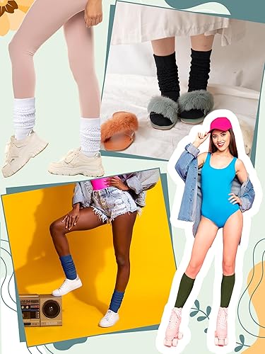 Miniatura 4 de Janmercy 4 pares de calcetines holgados para mujer, a granel, para botas apiladas de los años 80 y 90, calcetines de punto de neón