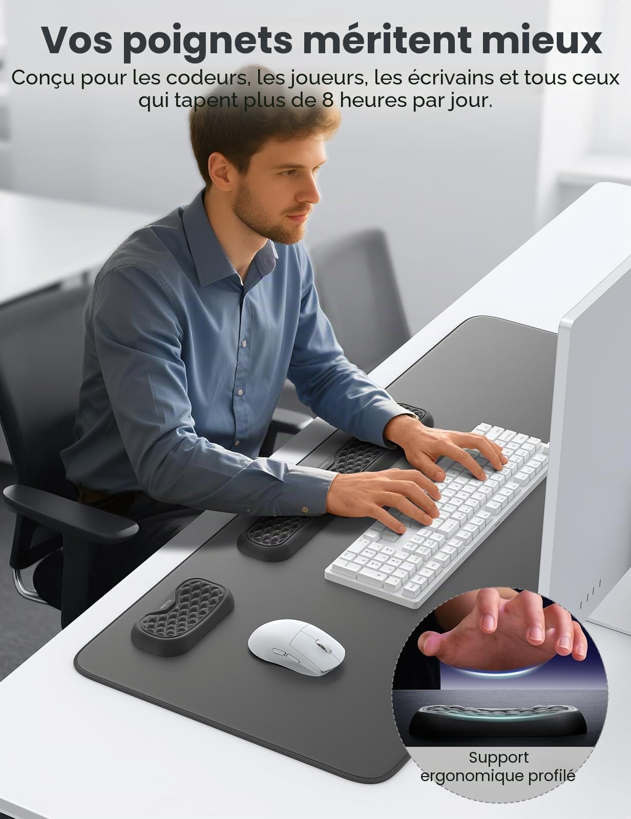 VAYDEER Set 3-en-1 clavier et souris en mousse à mémoire, Noir