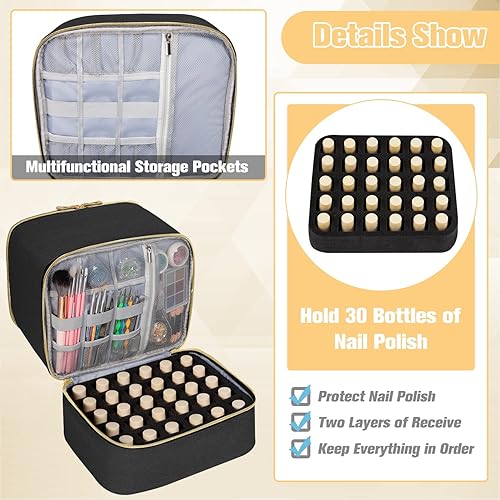 Miniatura 4 de TDIFFUN Organizador de esmalte de uñas y estuche para secadora de uñas almacenamiento de esmalte de uñas de doble capa con capacidad para 30