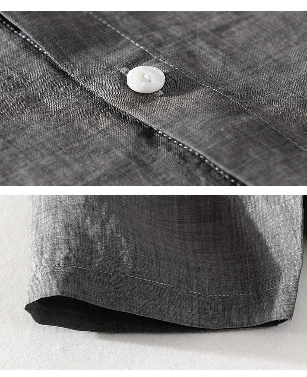 H3TF5J Chemises pour Hommes, Chemise hawaïenne d'été pour Hommes Gris foncé Vintage en Coton et Lin col Montant Chemise de Plage à Manches Courtes Bouton décontracté t-Shirt de fête à séchage