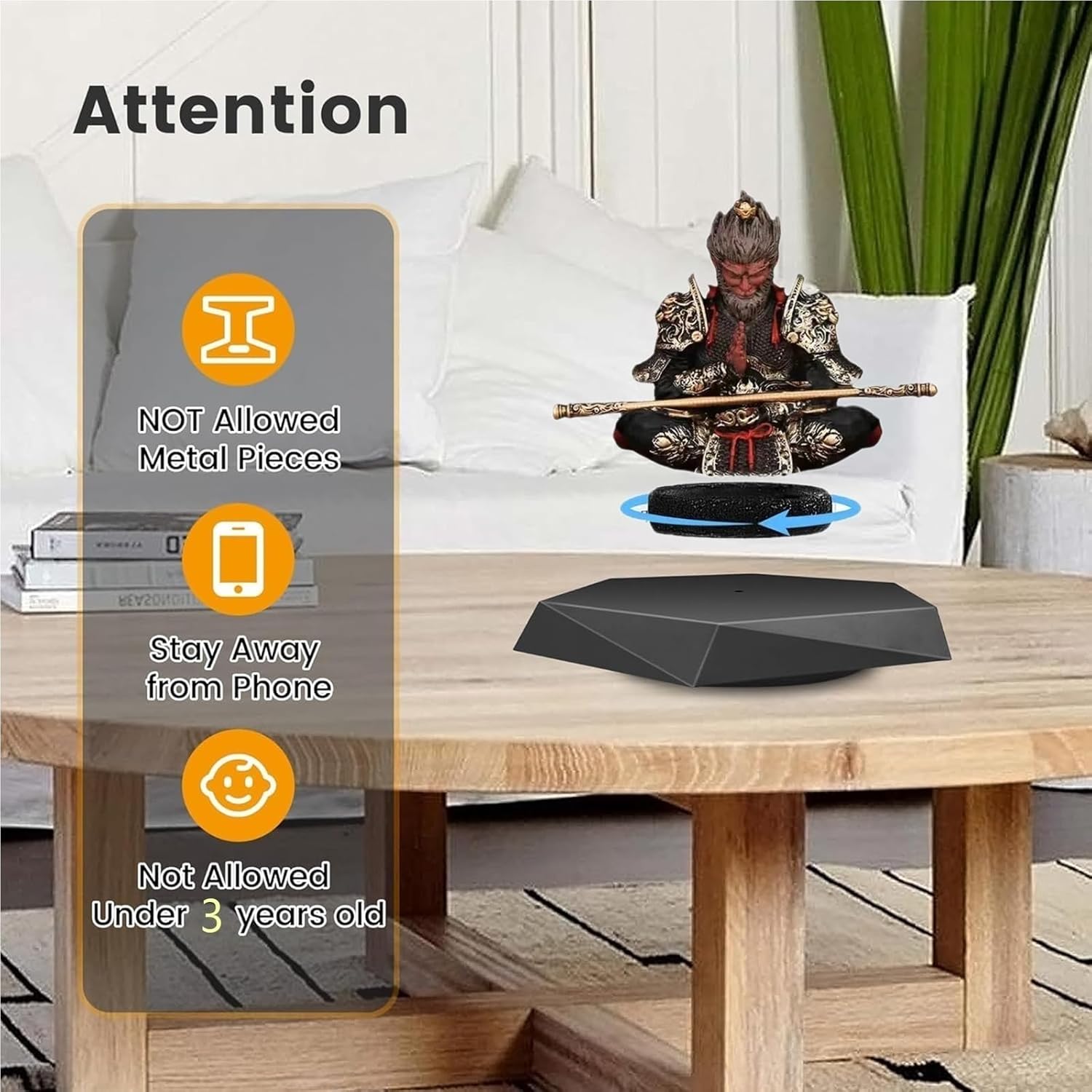 Black Myth Levitating Display Stand | Floating Display | Levitating Decor | Magnetic Suspension Display | Levitation Advertising Display | 360 Degree Automatic Rotating Stand（with Monkey Model）(Pale)