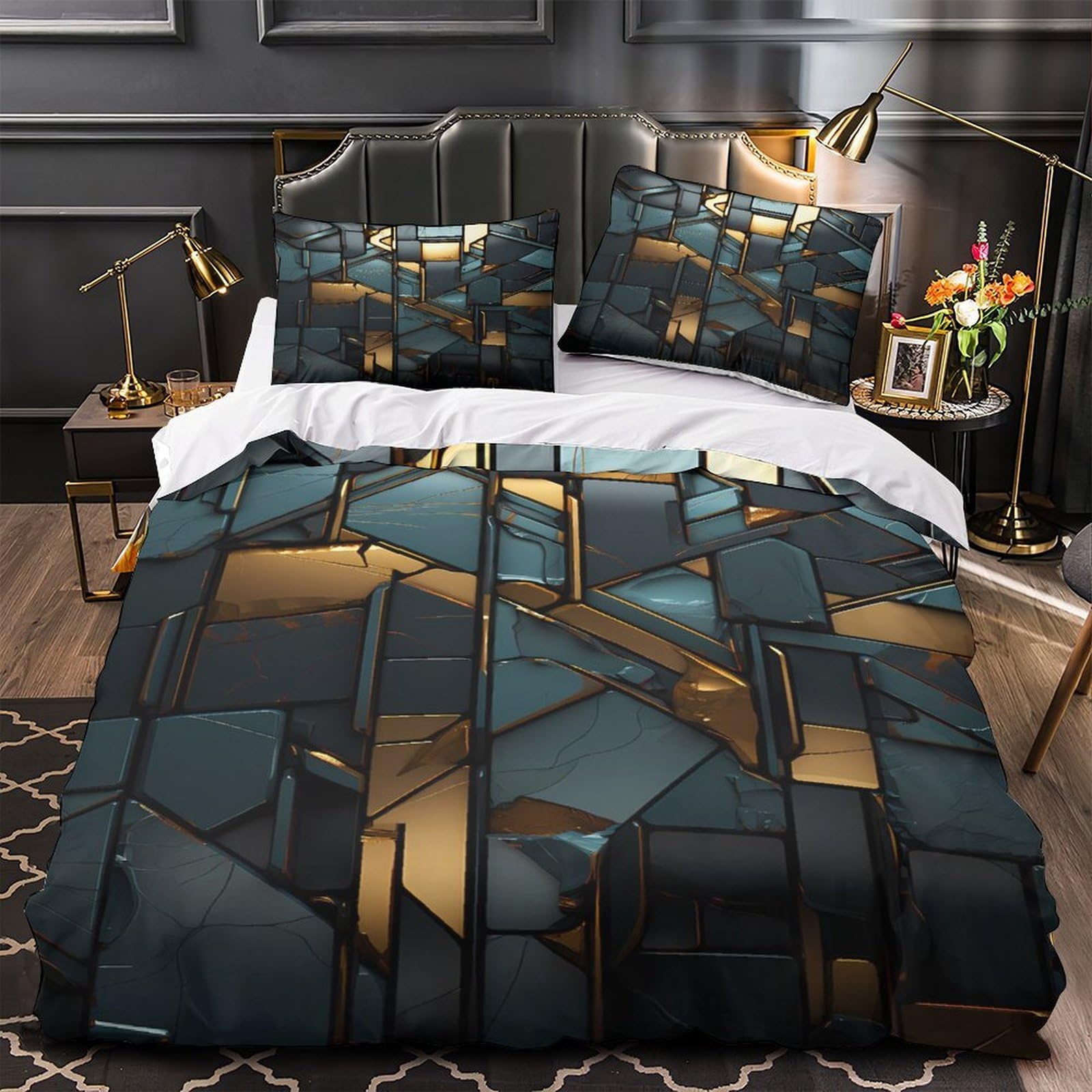 Housse de couette géométrique 3D en microfibre parure de lit moderne 135x200 cm pour une personne