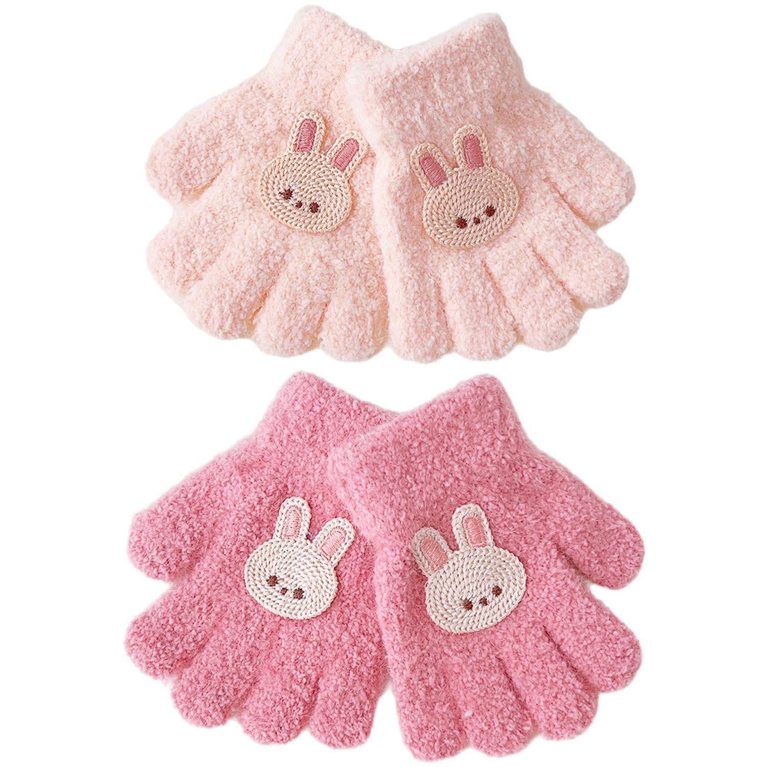 2 Pairs Of Rabbit Gloves, Cute Animal Gloves, Children'S Knitted Gloves, Soft Warm Gloves, Plush Gloves