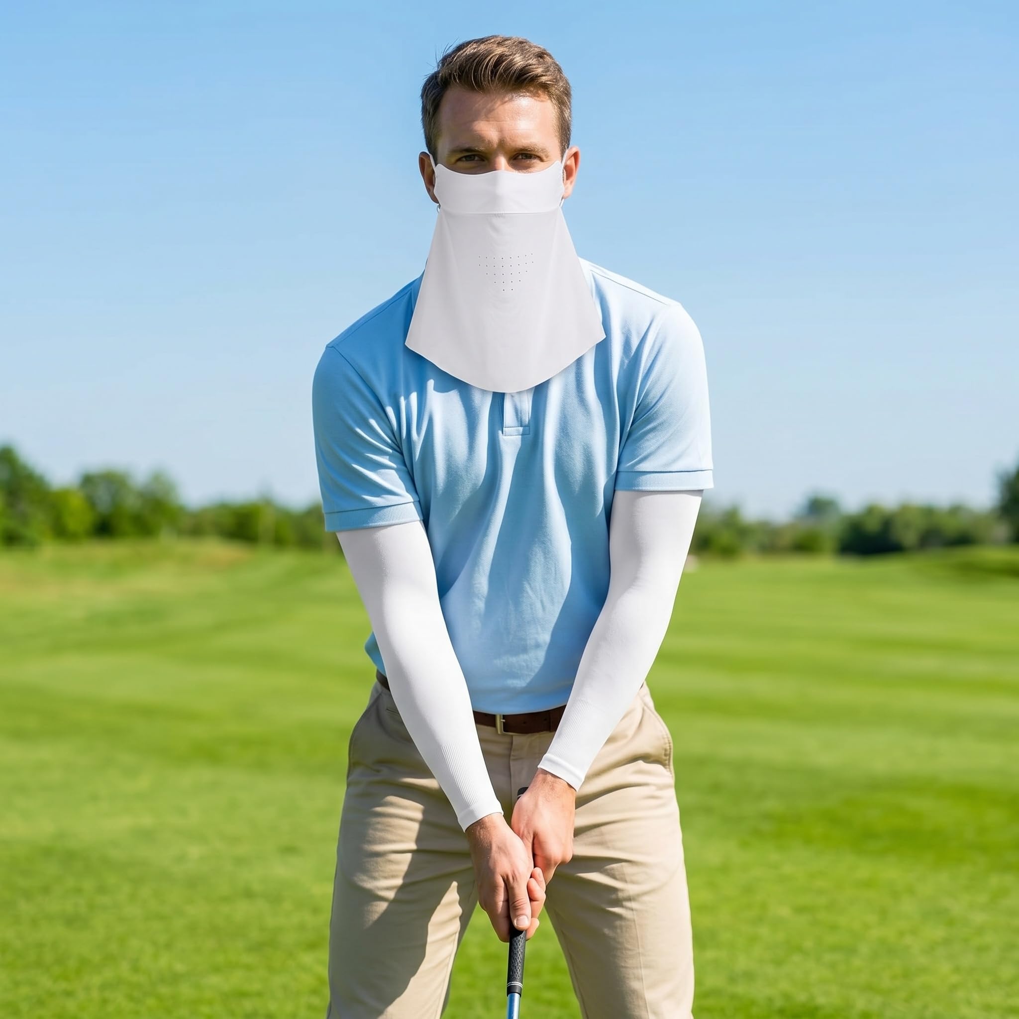 Gesichtsschutz Und Armstulpen Mit Uv-schutzfaktor 50+ Für Outdoor-Sportarten – Atmungsaktiver Nackenschutz Für Golf, Wandern, Laufen, Radfahren Und Mehr