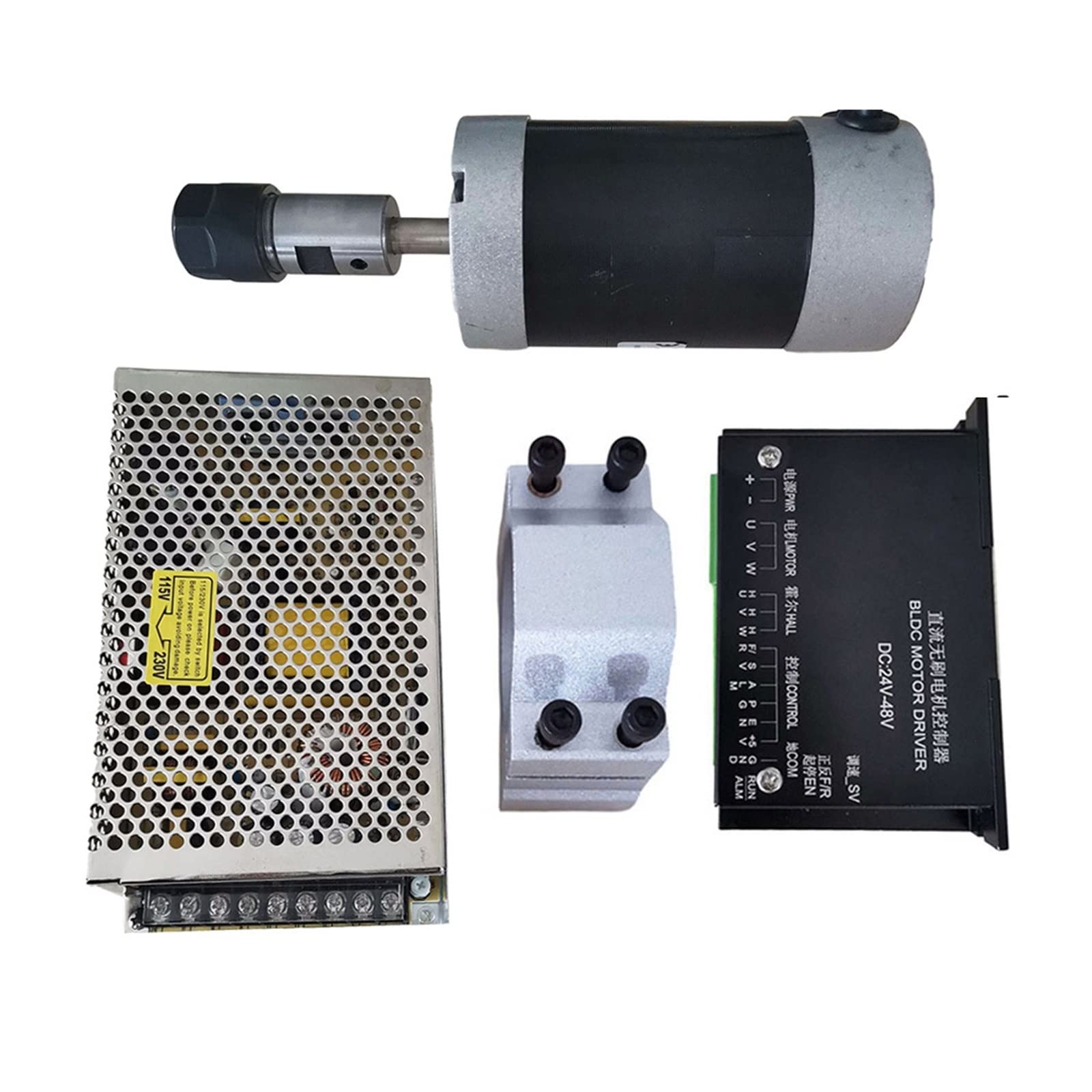 Mooilko Package7 200W/0.2Kw /Er16 Brushless Dc Spindle Motor+55Mm Clamp With Screws+20-50Vdc Stepper Motor Driver+48Vdc 4.2A Power Supply Smooth Running(Package7)