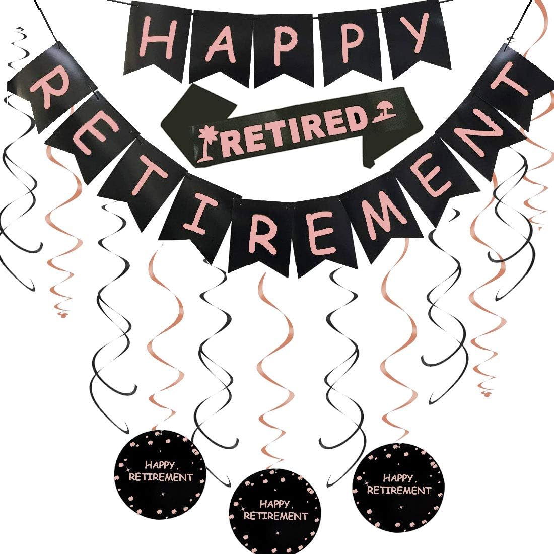 Happy Retirement Party Decorations Kit Rose Gold Happy Retirement Banner & Hanging