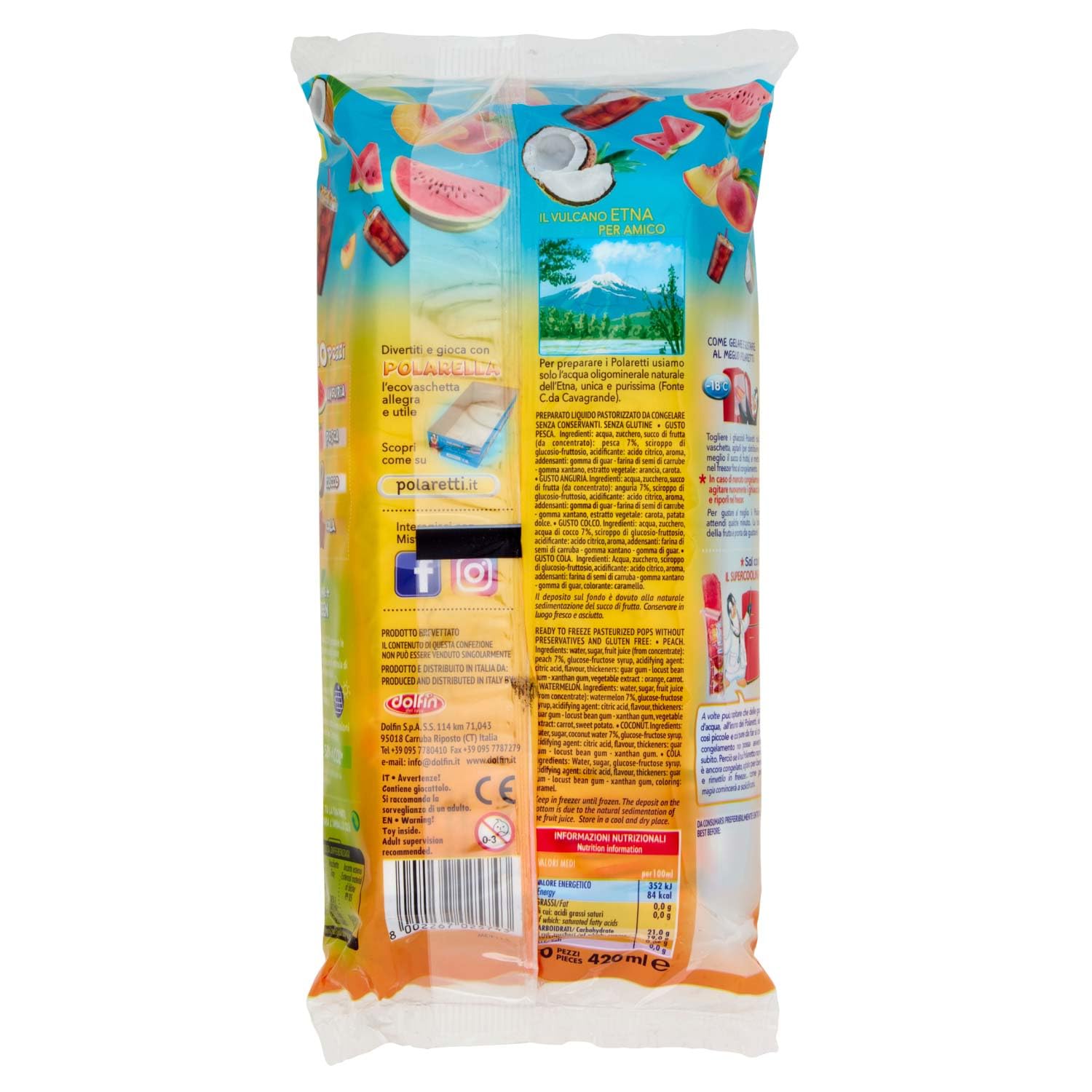 Dolfin Polaretti Happy Summer Con Sorpresa 10 Cocco Angurua Pesca Cola, 420ml