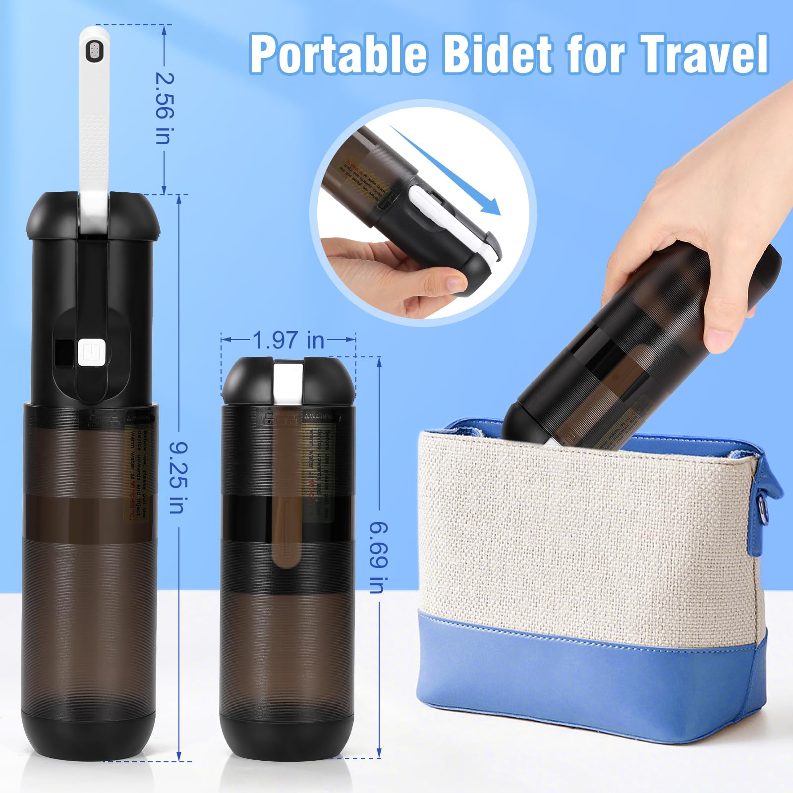 Portable Bidet Travel Size - Electric Handheld Travel Bidet Washer for Freshness on The Go, IPX7 Waterproof Toilet Sprayer for Post-Bathroom Hygiene, Camping & International Travel Essentials