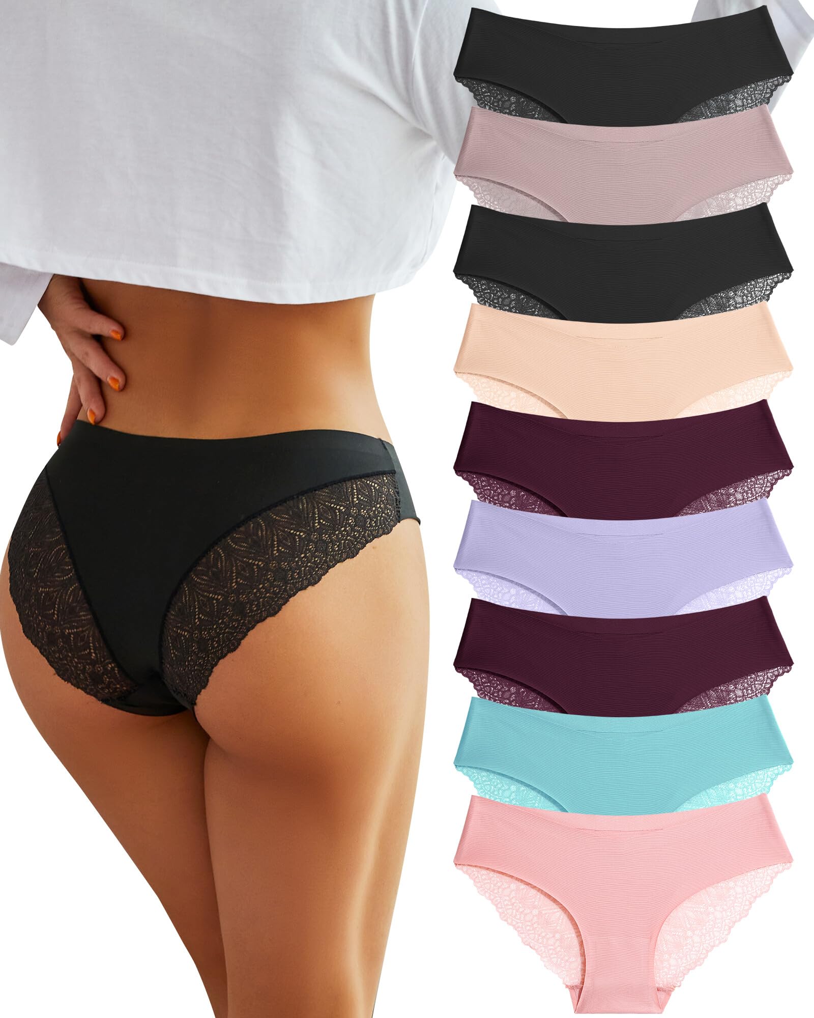 Sth BigSexy Cheeky Underwear for Women Lace Bikini Panties Ladies No Show Hipster V-Waist Multi-Pack