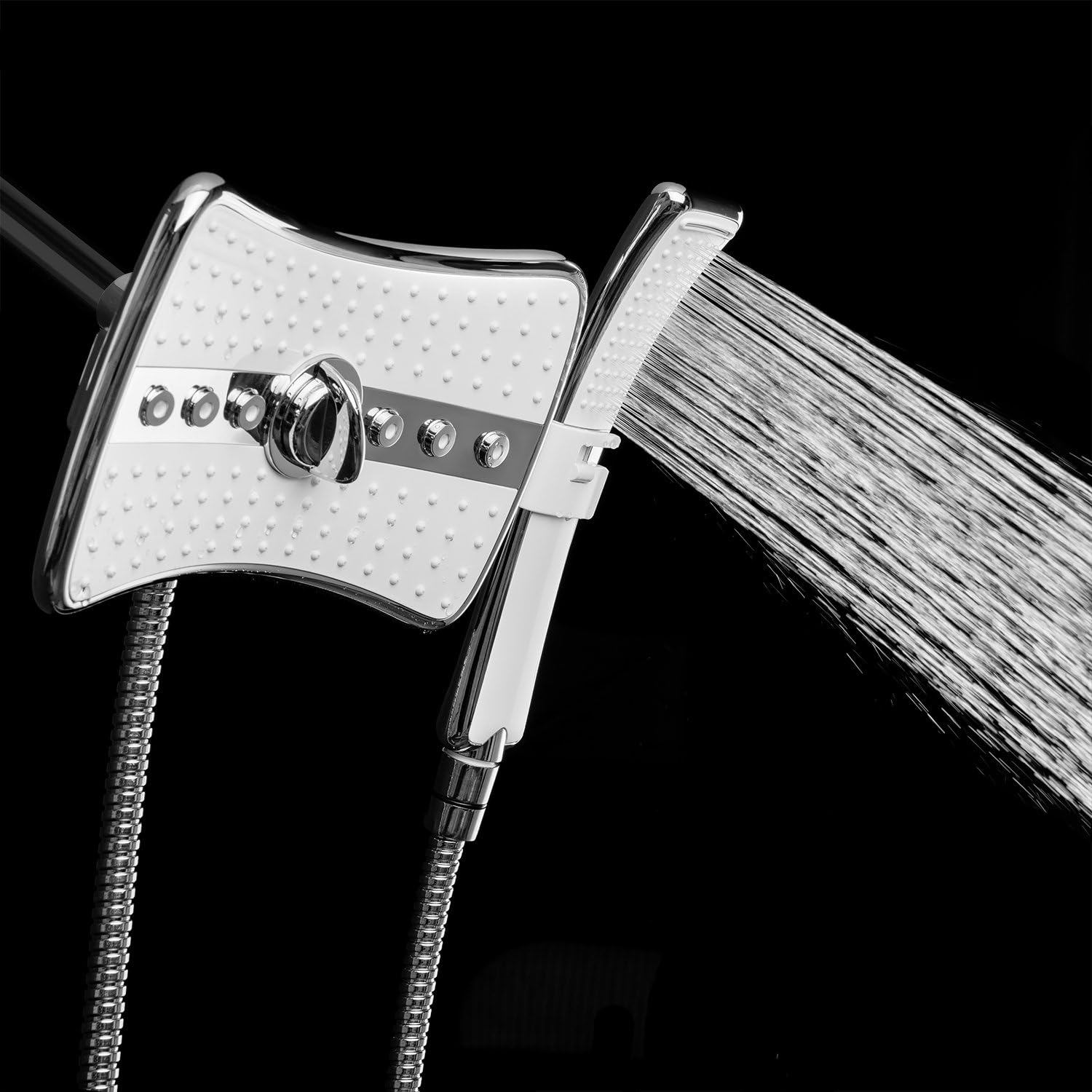 AKDY 9 Inch 4-Spray Multi-Function Rainfall Shower Head & Shower Wand Combo (Chrome - 2.5GPM)