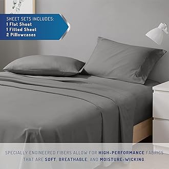 Degrees of Comfort Coolmax Cooling Sheets Set for Full Size Bed, Moisture Wicking for Night Sweats Best Comfort, Cool Sheets for Hot Sleepers During Warm Weather with Deep Pocket, Grey