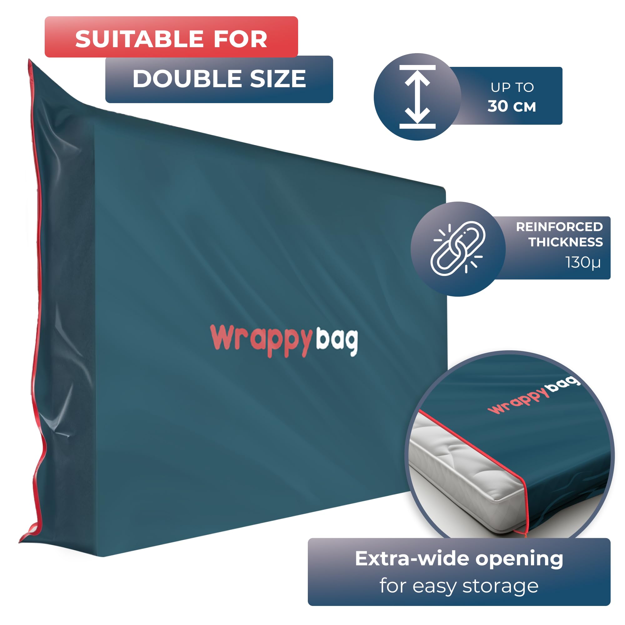 WRAPPYBAG, Opaque Plastic Mattress Storage Bag, Heavy duty mattress protector, Waterproof and Tear-Resistant Storage Bag - Image 2