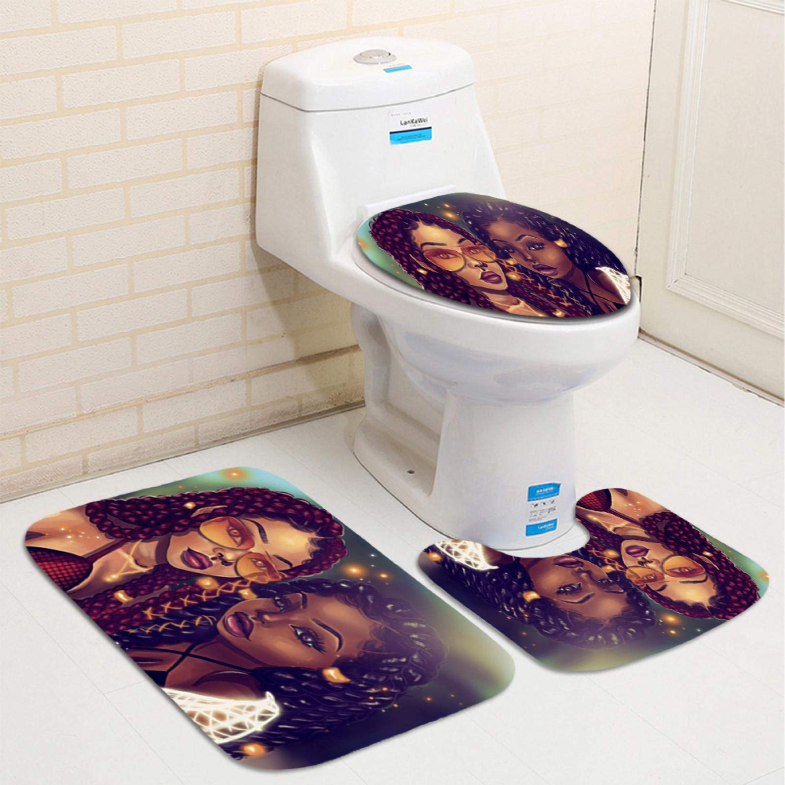 Set di accessori da bagno africani con tenda da doccia e tappetini antiscivolo per vasca da bagno, tende da bagno impermeabili con ganci per decorazione da bagno (colorate