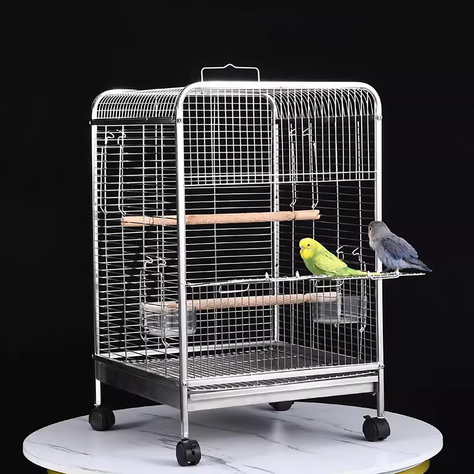 Travel Bird Cage, Stainless Steel Bird Cage, Parrot Cage, Bird Flight Cage with Wheels, Tray, Standing Pole, Food Bowl, for Parrots Conures Lovebird Cockatiel Parakeets