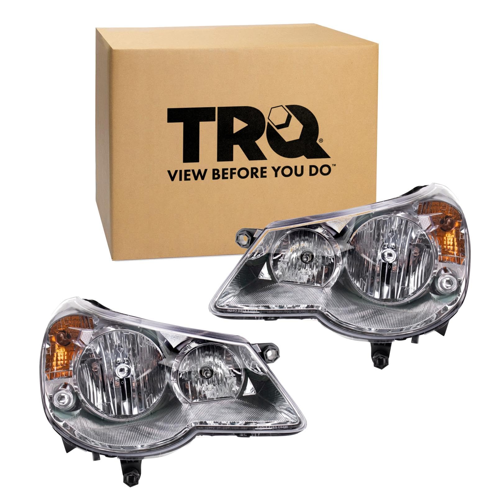 TRQ Driver and Passenger Side Headlight Assembly Set Compatible with 2007–2010 Chrysler Sebring