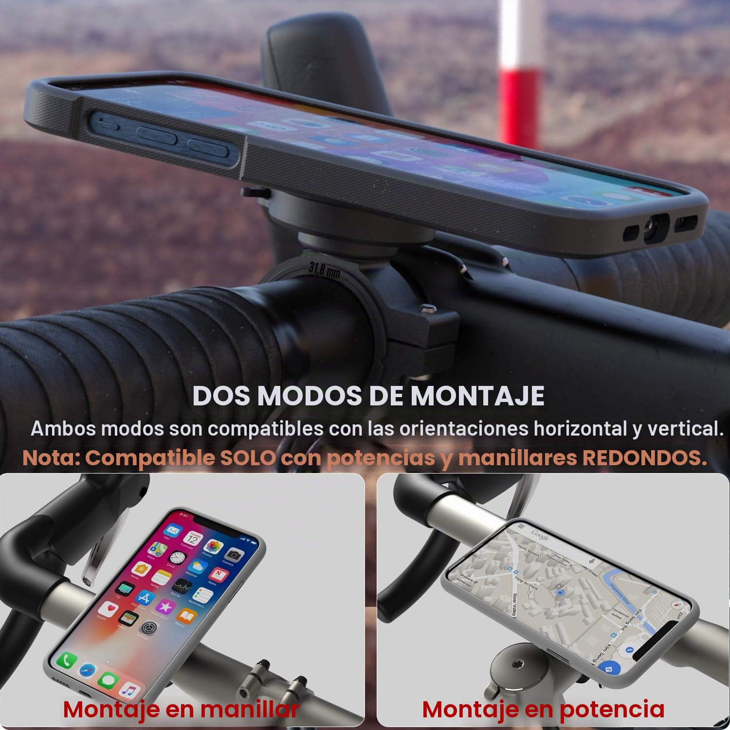 Soporte Movil Bici - Soporte Móvil Bicicleta y Moto de Aluminio Ligero y Seguro, Porte Movil Bici Manillar Universal para MTB, Carretera y Urbano, Bloqueo y Extracción Rápid para Teléfono 4-7,5"