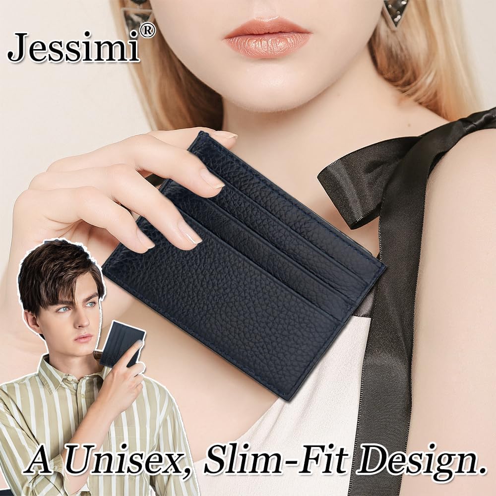 Slim Genuine Leather Card Holder - Credit Card Case (Genuine Leather-Green)