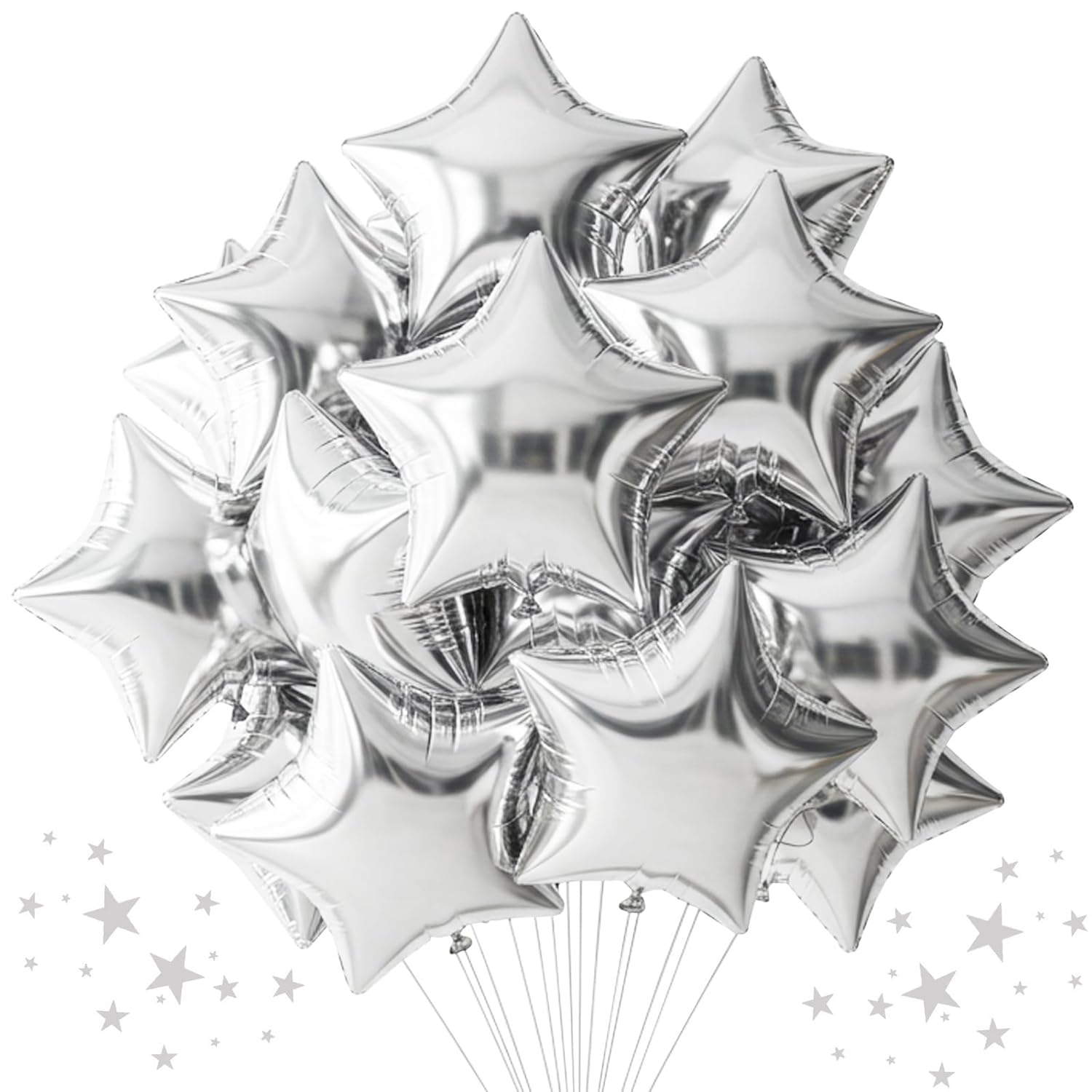 30Pcs 18 Inch Big Stars Helium Mylar Ballons Large Star Shape Foil Balloons for Anniversary Engagement Birthday Wedding Bridal Shower Party Decorations Supplies（Silver）