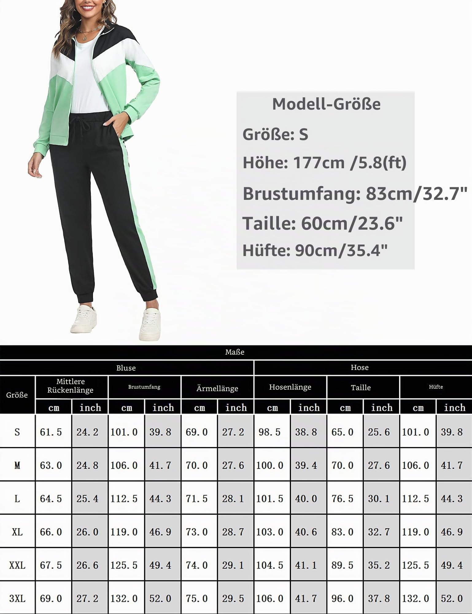 Marvmys Streatwear Trainingsanzüge Damen Leicht Sportanzug | Freizeitanzug Jogginganzug Langarm mit Reißverschluss Kordelzug Taschen