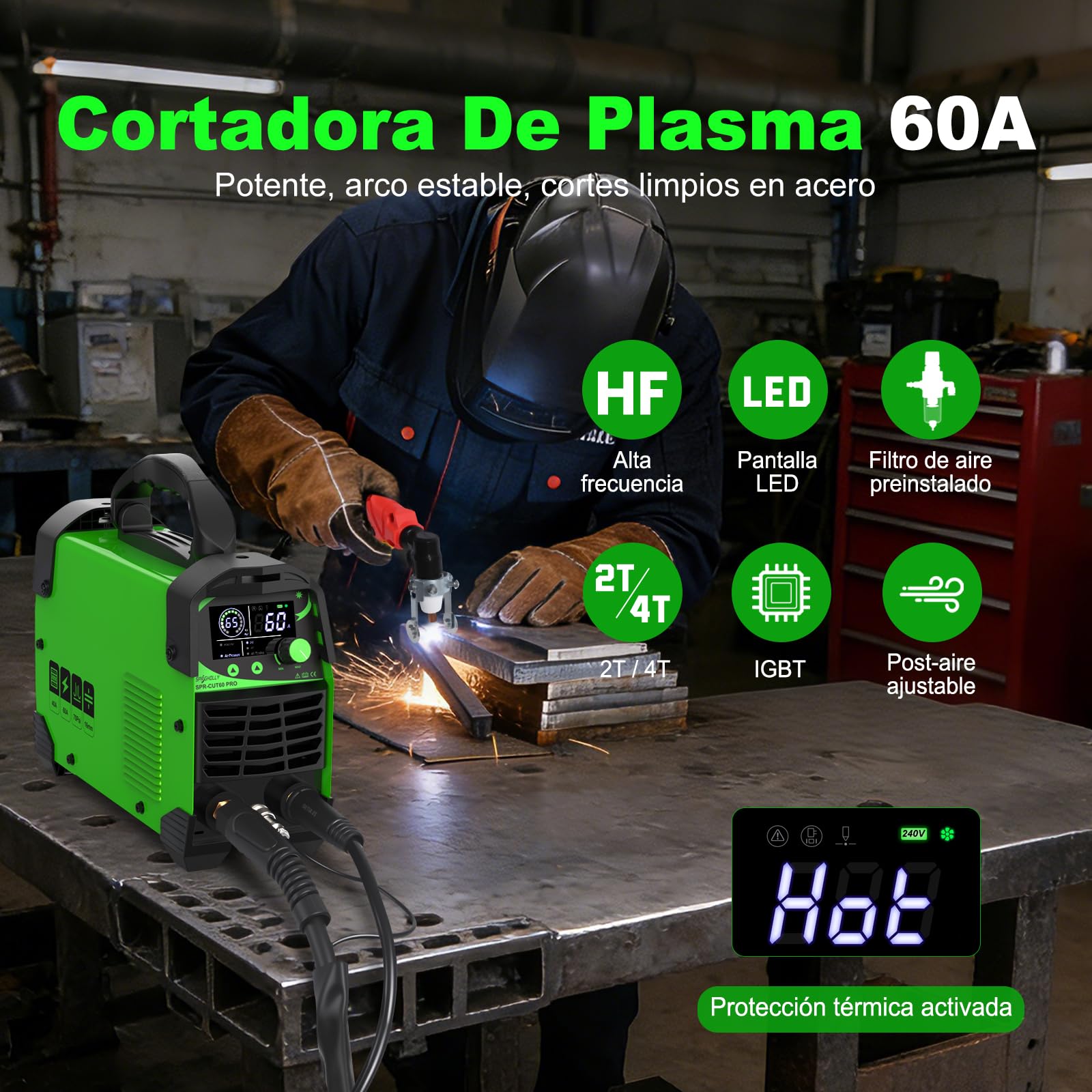 CUT60 PRO 60A IGBT Plasmaschneider 240V - Maximale Schnittstärke 16mm, sauberer Schnitt 10mm - LED-Digitaldisplay, 2T/4T Modus, Überlastschutz, einfacher Start