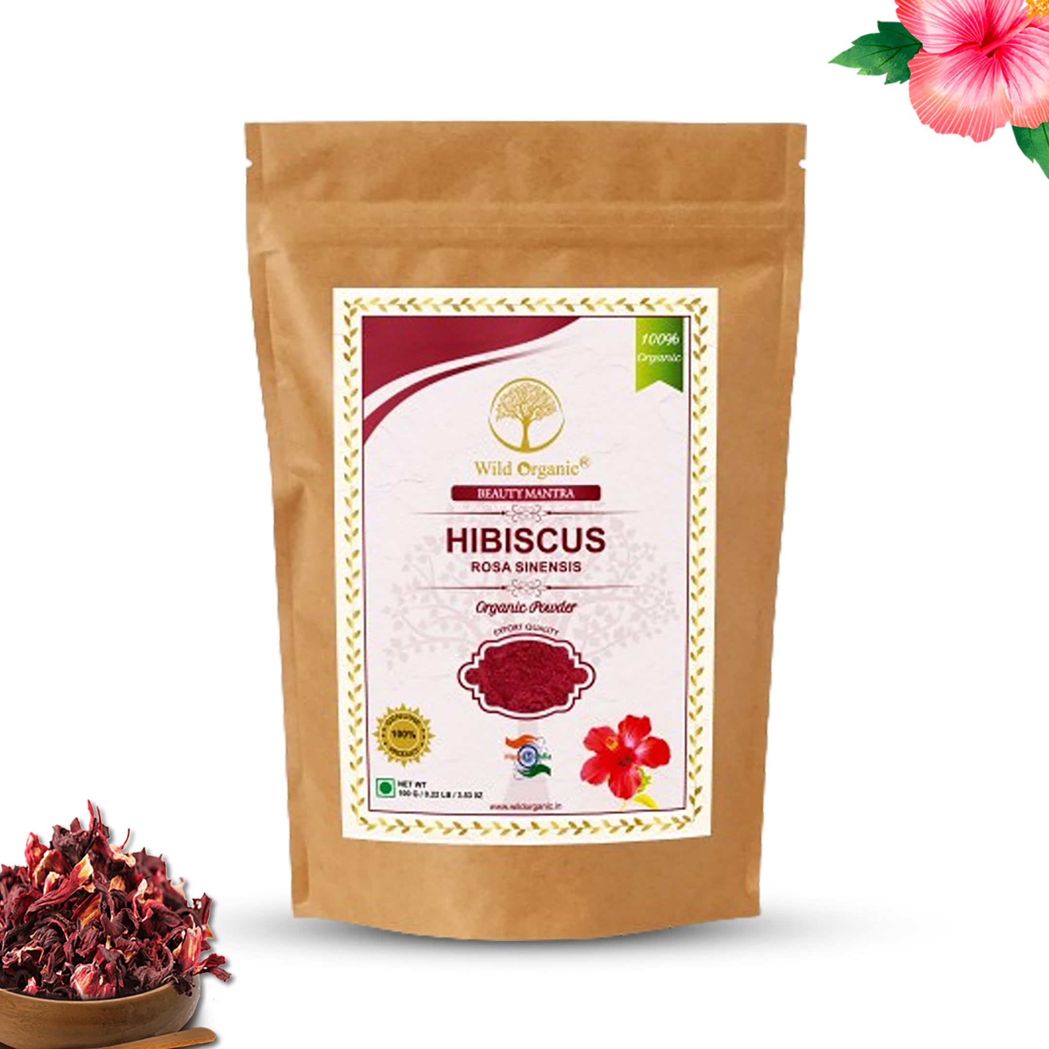 WILD ORGANIC 100% Natural Hibiscus Flower (Rosa Sinensis) Gudhal Powder -100g for For Face Pack & Hair Growth