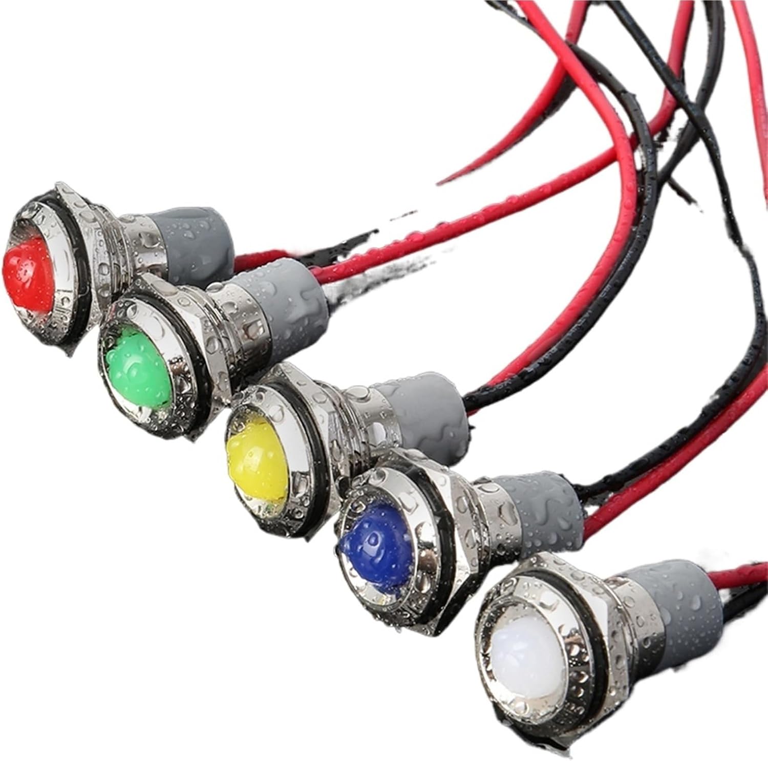 10PCS 14MM Ball/Flat Surface LED Metal Indicator Light AC/DC 3~220V IP65 Waterproof Industrial Signal Pilot Lamp(Ball Blue Light,110V)