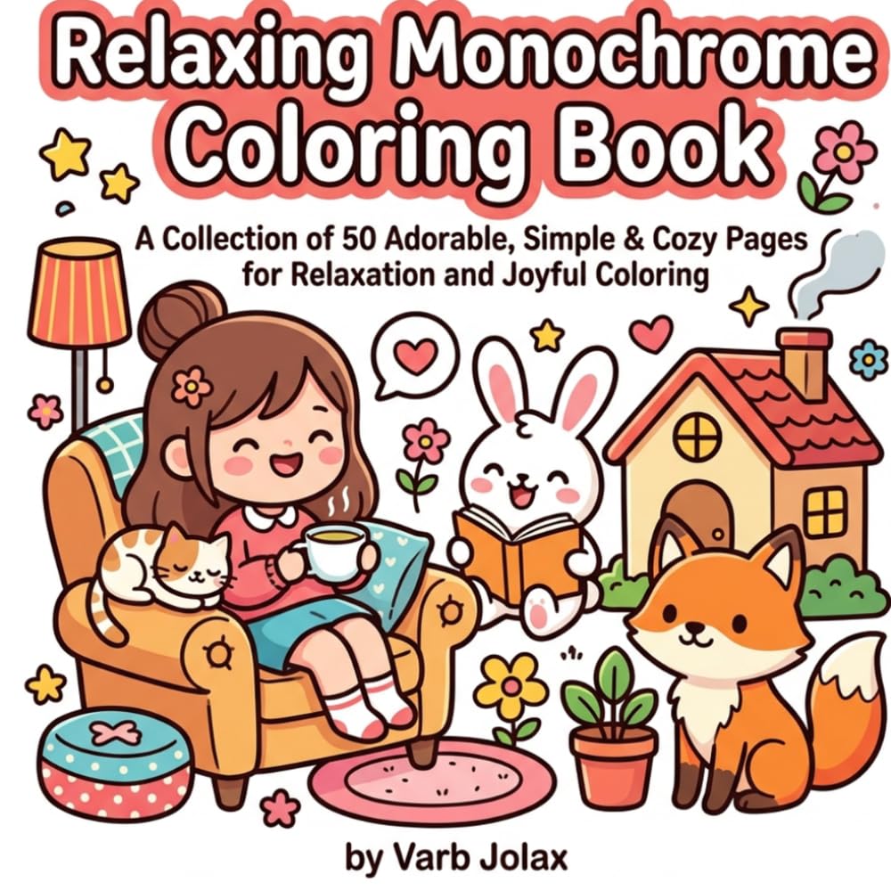 Easy & Relaxing Monochrome Coloring Book: A Collection of 50 Adorable, Simple & Cozy Pages for Relaxation and Joyful Coloring