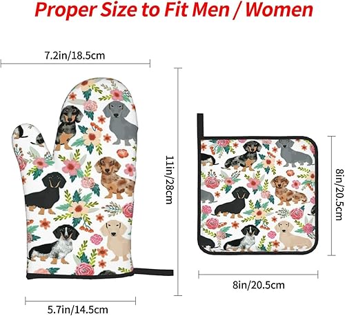 Miniatura 3 de Juego de 4 guantes de horno y soportes para ollas de 500 F resistentes al calor, guantes para hornear y soporte para ollas para cocinar y hornear a