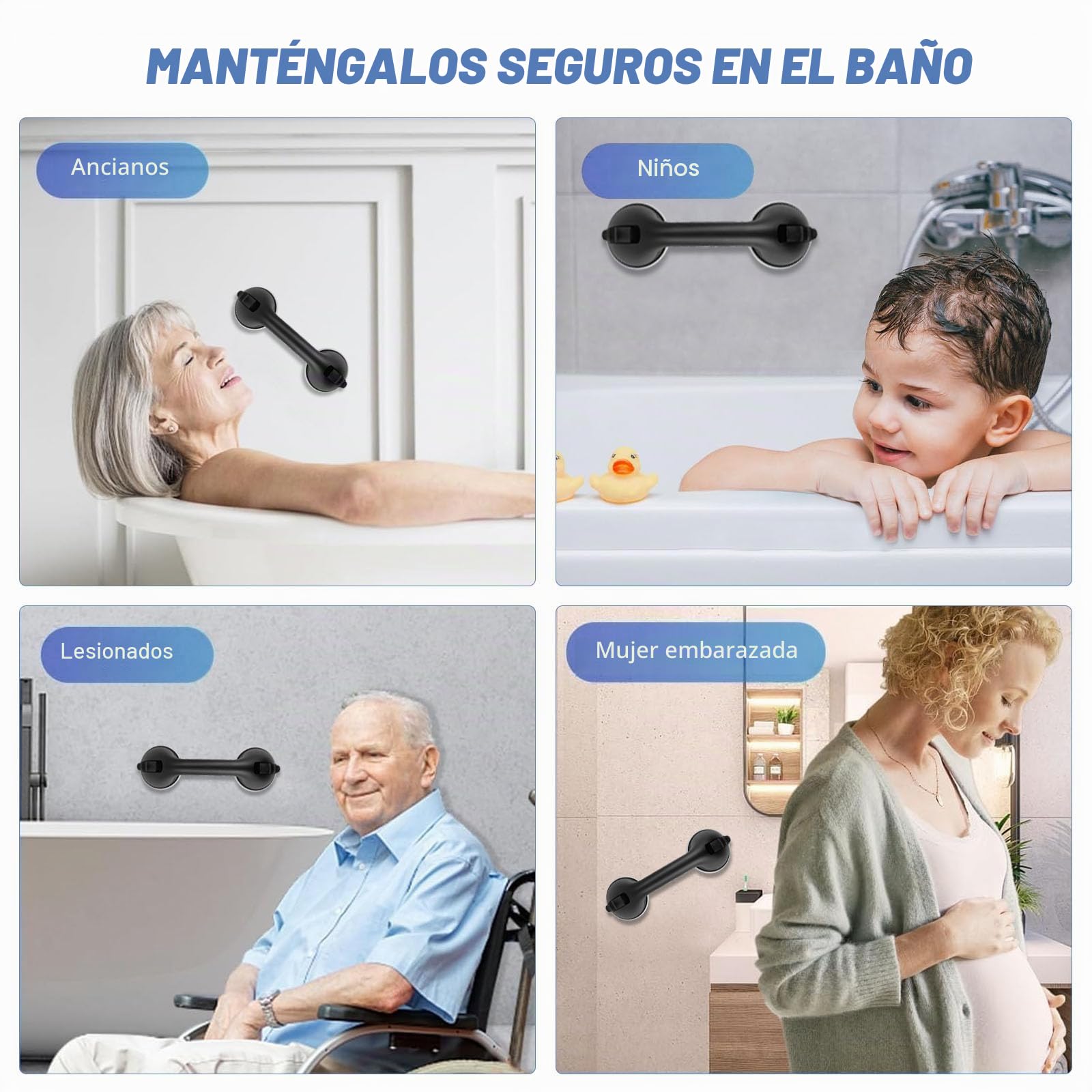2 Pieza Agarraderas Baño para Mayores, Soporta 100 kg Asidero Ducha, Agarraderas Baño para lesionados, Ancianos, Mujeres Embarazadas(Gancho Soporta 20 kg)