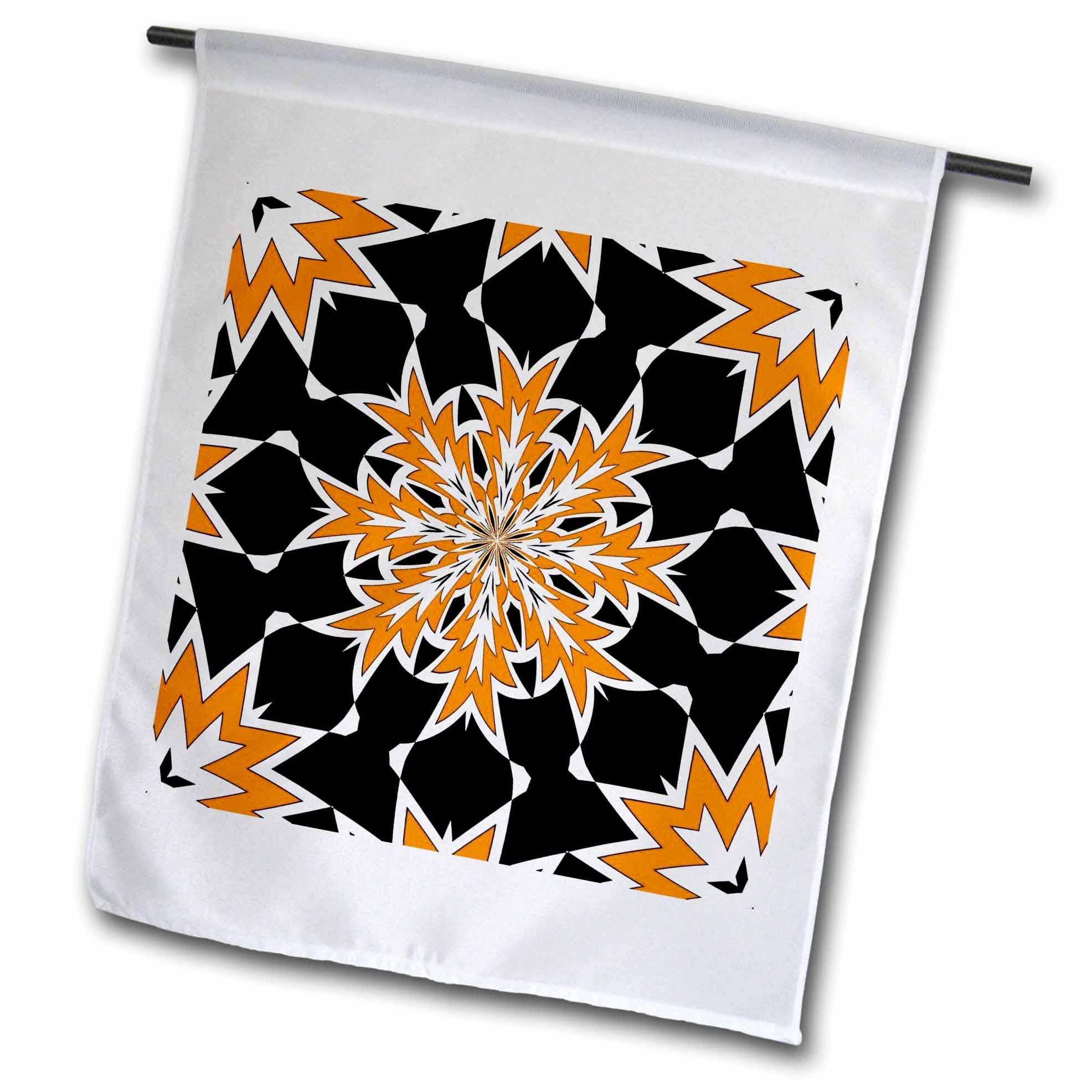 3dRose Bizarre Geometric Orange Black and White Kaleidoscope - Flags (fl_352986_1)