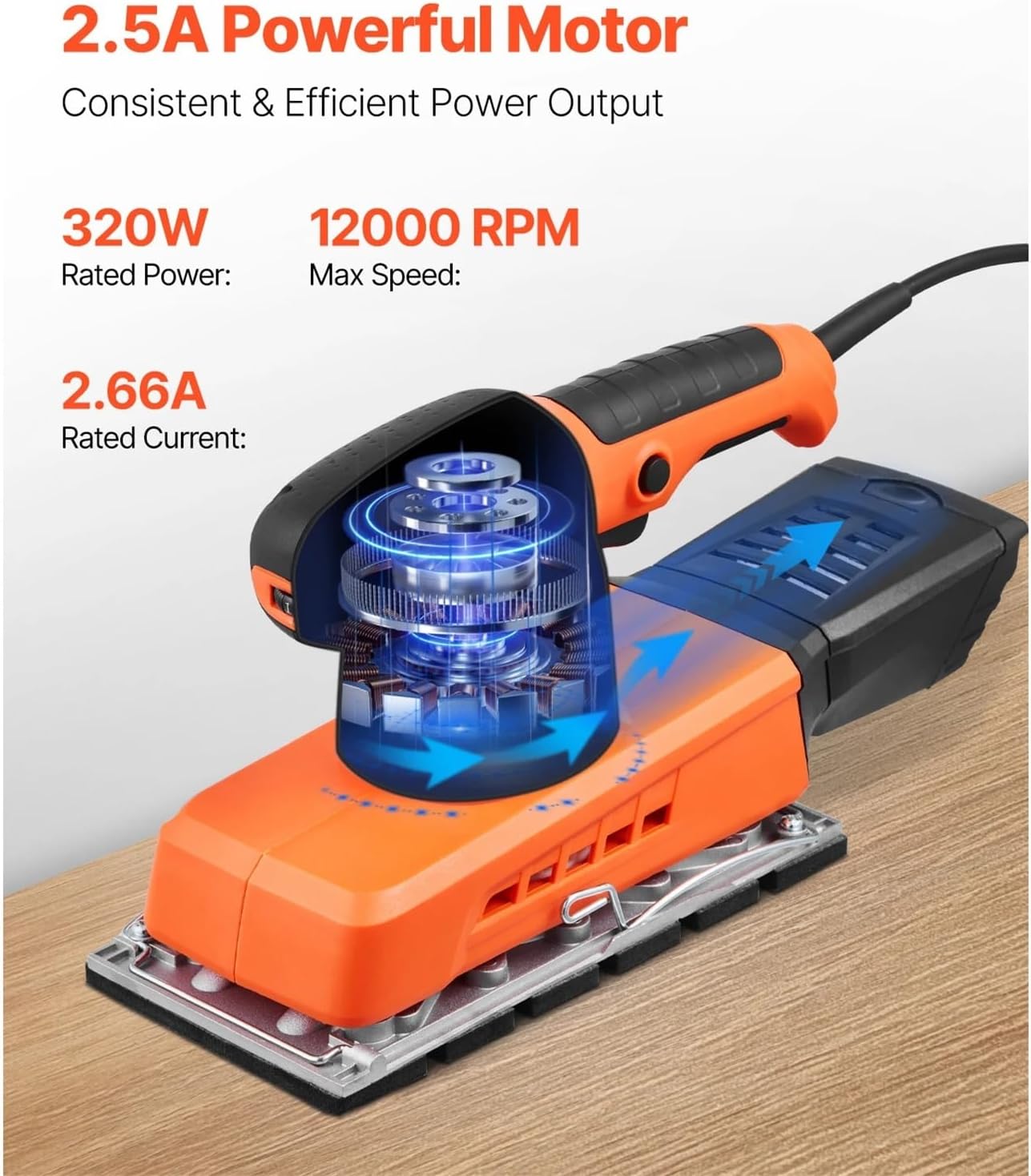 Sheet Sander 1/2 Sheet 2.5A Electric Variable Speed Sheet Finishing Sander With Sandpaper Dust Box For Wood Polishing