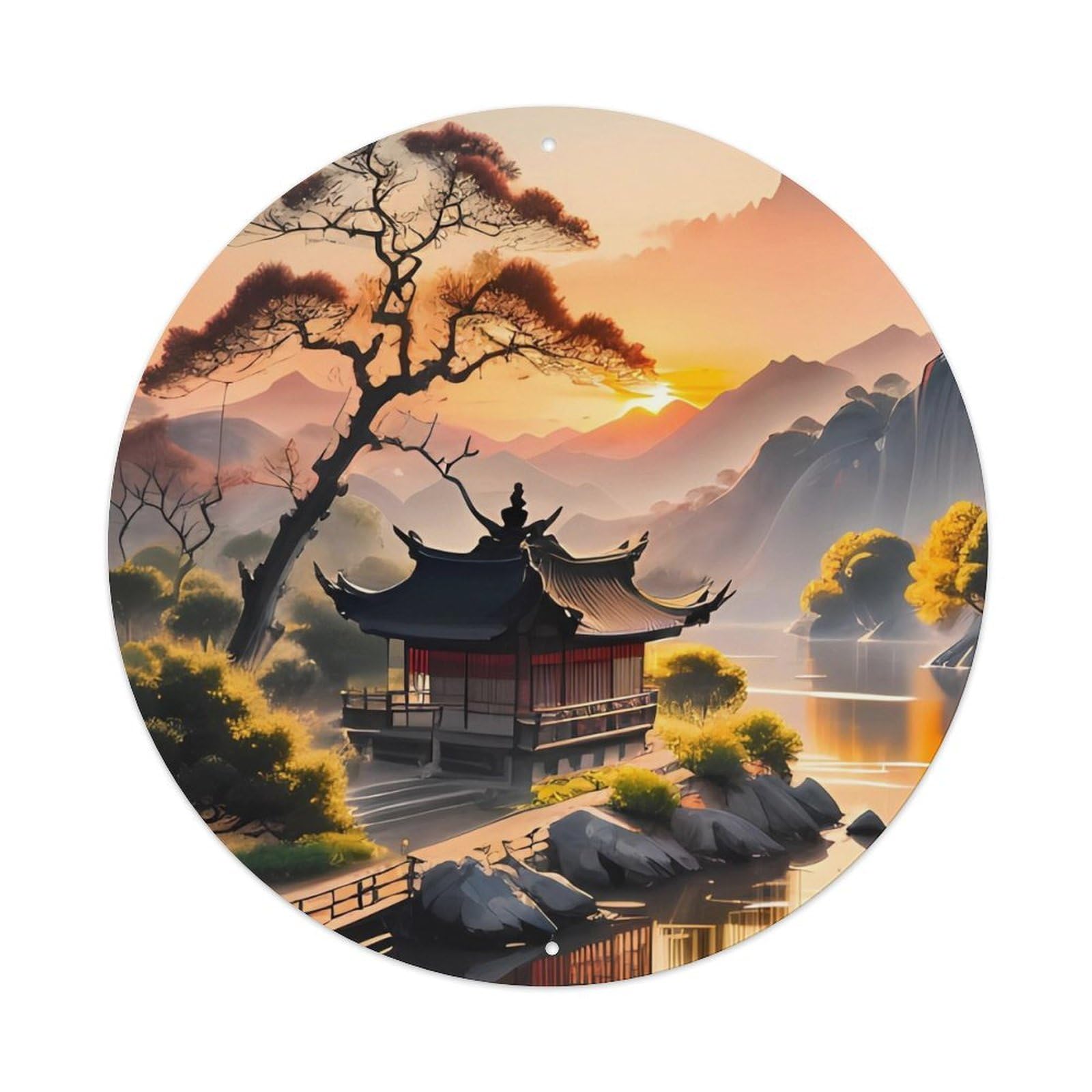 Landscape Riverside Pavilion Metal Tin Sign