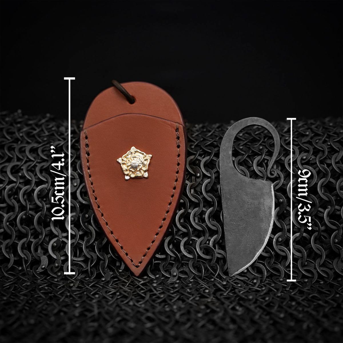 Mythrojan Celtic Pocket Knife Hand Forged Blade Knives Vintage Hardened Blade Carbon Steel Celtic Neck Knife with Tan Leather Sheath for Men Women, Ideal Antique Style Art Collection & Gift