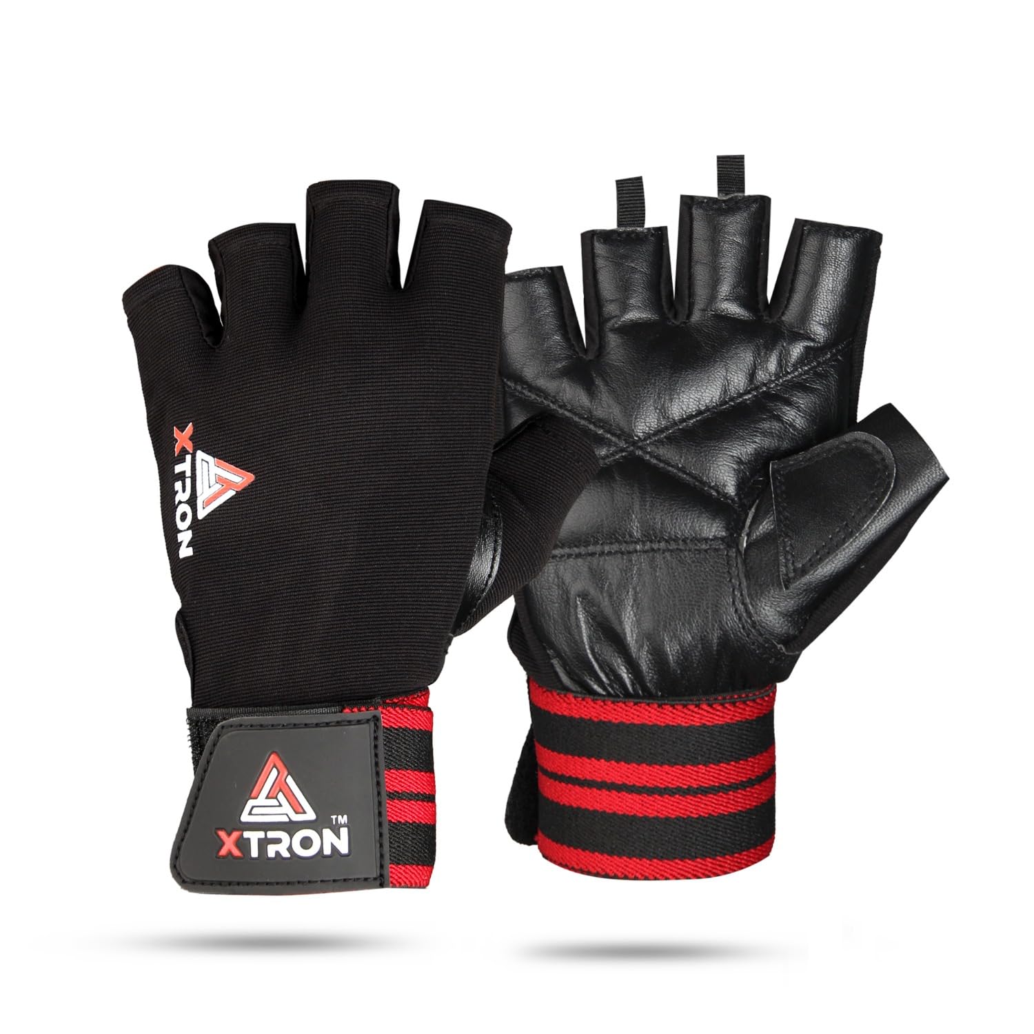 XTRON Leather Gym Gloves Weight Lifting Fitness Gloves Men & Women for Workout, Training, Exercise, Cycling Gloves, Bike Sports Gloves (Warrior DX 083) (Black Red)-image-39
