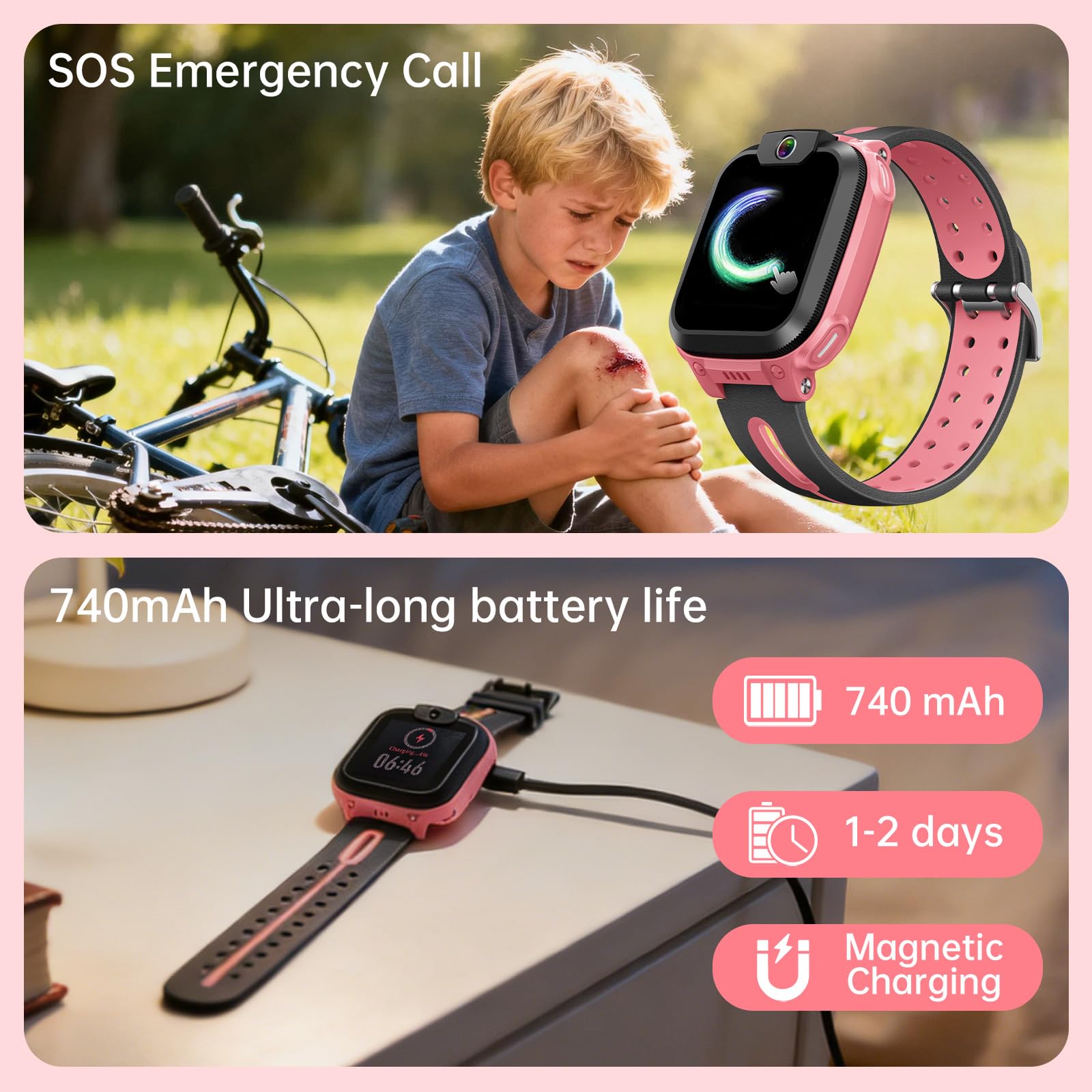 imoo Z1 Smartwatch Bambina Ragazza, Orologio Intelligente per Ragazze con Videochiamate & Chiamate Lunga Autonomia, Orologio Bambino Localizzatore GPS, Resistente all'Acqua IPX8 (Z1, Rosa)