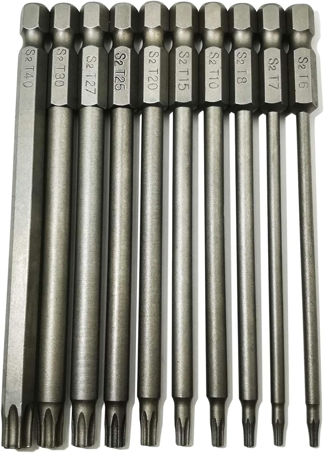 10 Pieces Torx Security Head Screwdriver Drill Set T6 T7 T8 T10 T15 T20 T25 T27 T30 T40 Torx Bits 1/4 Inch Magnetic Hex Shank 4 Inch Length S2 Steel Tamper Proof Star Screwdriver Bits Tools